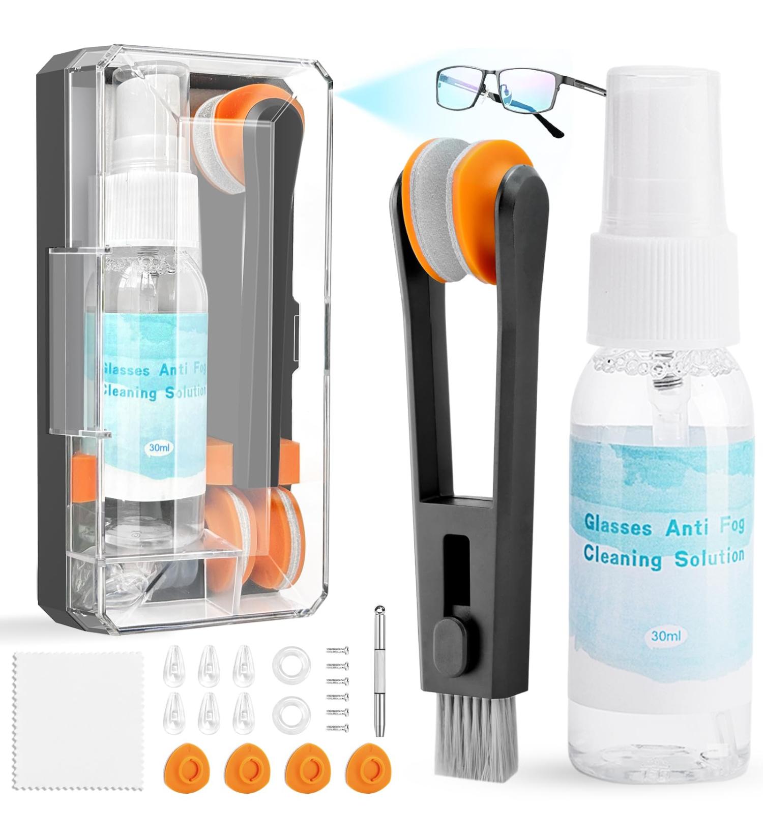 Glasses Cleaning Kit - Anti Fog Wipes & Lens Cleaner Spray with Microfiber Cloth | Eye Glass Repair Kit with Screws & Screwdriver | Portable Eyeglass Cleaner Tool - Light Black - Buy Online on GoSupps.com