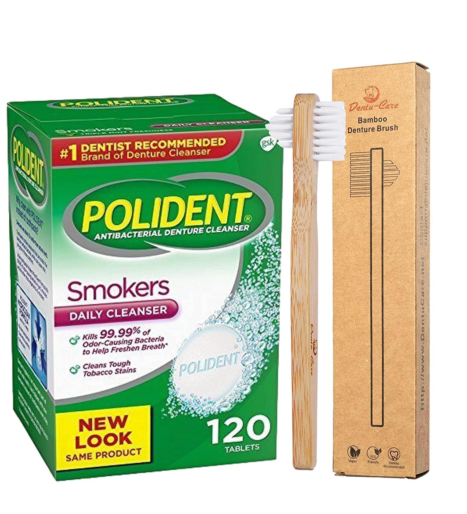 Denture Cleaning Tablets for Smokers - 120 Bundle with Bamboo Brush | Effective Care for Full & Partial Dentures - Buy Online on GoSupps.com