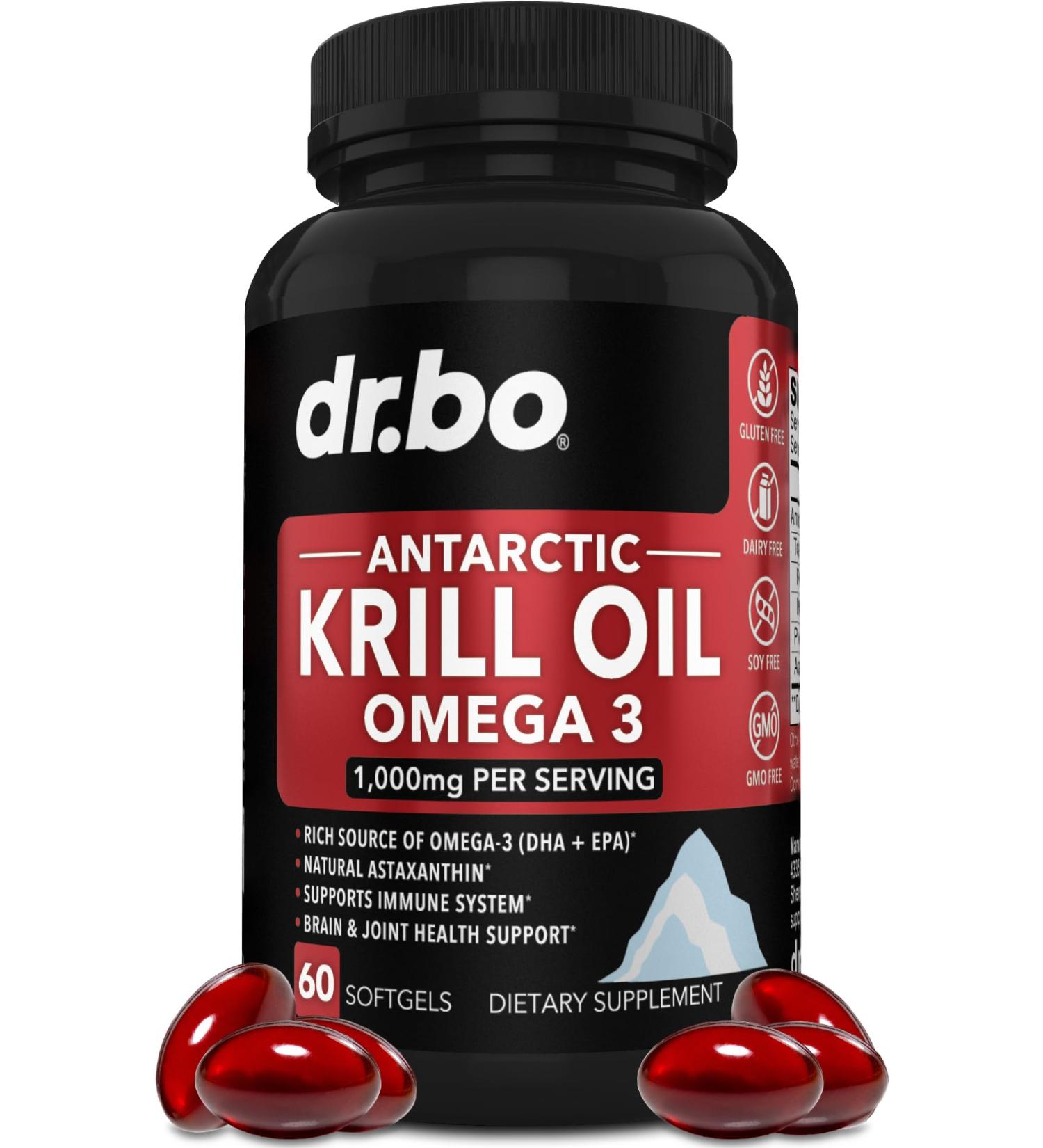 Krill Oil Omega 3 500mg - Antarctic Krill Oil 1000mg Softgels Capsules EPA DHA Astaxanthin Phospholipids - Omega 3 Fatty Acids Supplements Natural Pure Supplements for Women & Men - 60 Softgels - Buy Online on GoSupps.com