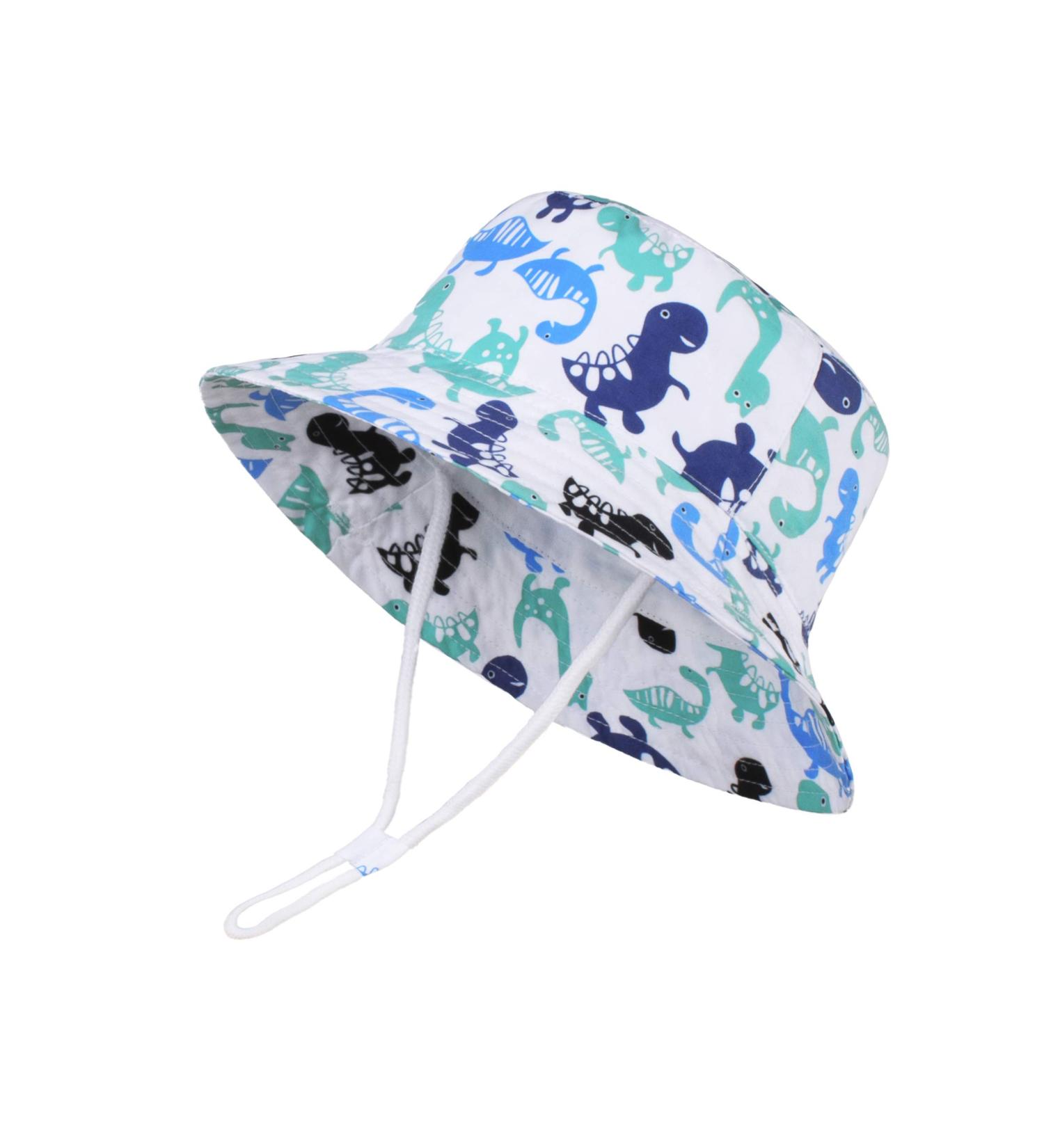 LANGZHEN Baby Girls Beach Sun Protection Hat - Adjustable Toddler Kids Wide Brim Play Hat with Chin Strap - Multicolor Dinosaurs - 6-12 Months - Buy Online on GoSupps.com