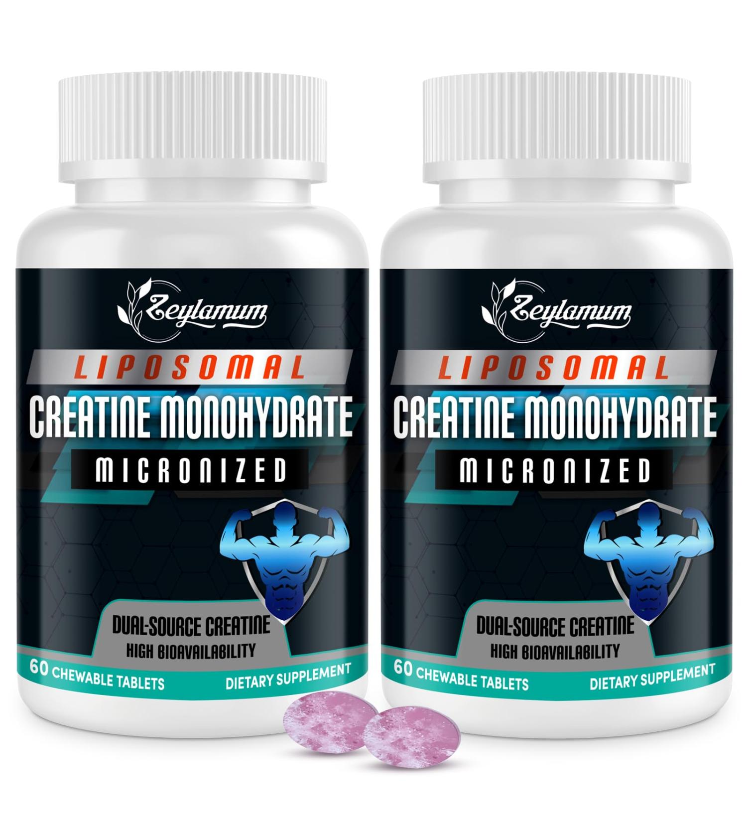 Creatine Chews Tablets for Men & Women, Creatine Monohydrate, 99% Absorption with Liposomal & Micronized, 60 Servings 60 Count (Pack of 2) - Buy Online on GoSupps.com