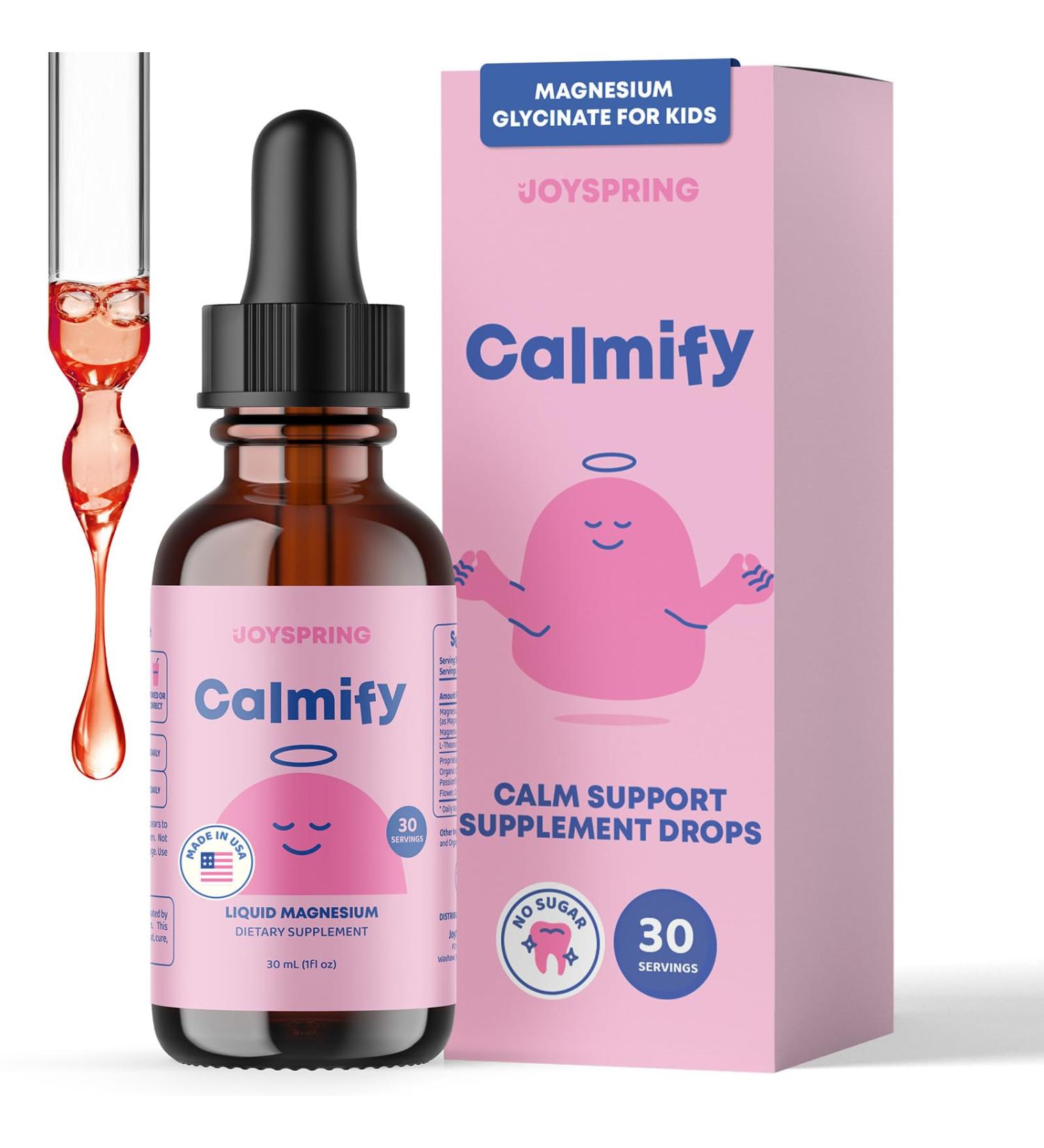JoySpring Calmify Magnesium Glycinate for Kids | Liquid Magnesium with L-Theanine Supplement | Chamomile Extract & Passion Flower Extract | Sugar-Free Calm Drops | 1 fl oz (30 Servings) Magnesium Glycinate 1 Fl Oz (Pack of 1) - Buy Online on GoSupps.com
