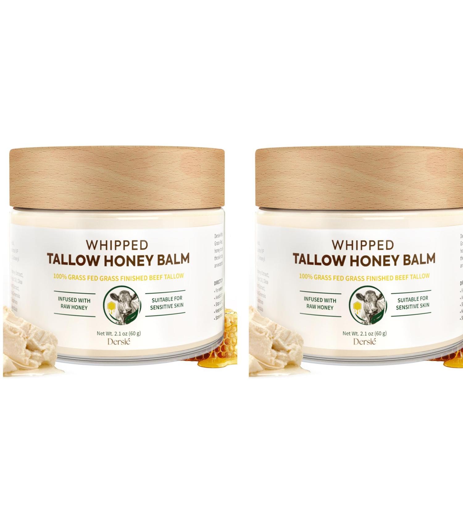 (Pack of 2) Dersie Tallow and Honey Balm: 100% Grass-Fed Tallow Balm with Manuka Honey for Dry Sensitive & Mature Skin Soothing Deep Hydration & Nourishing Suitable for Kids & Whole Family
