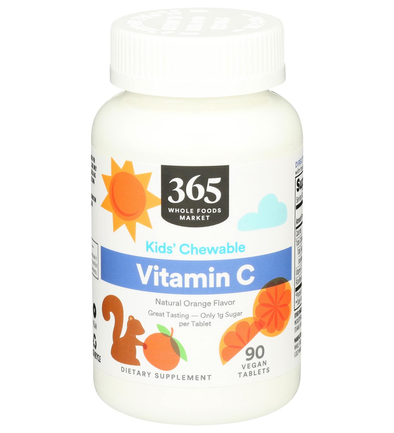 365 by Whole Foods Market Kid' Chewable Vitamin C Natural Orange Flavor Vegan 90 Count 90 Count (Pack of 1) - Buy Online on GoSupps.com