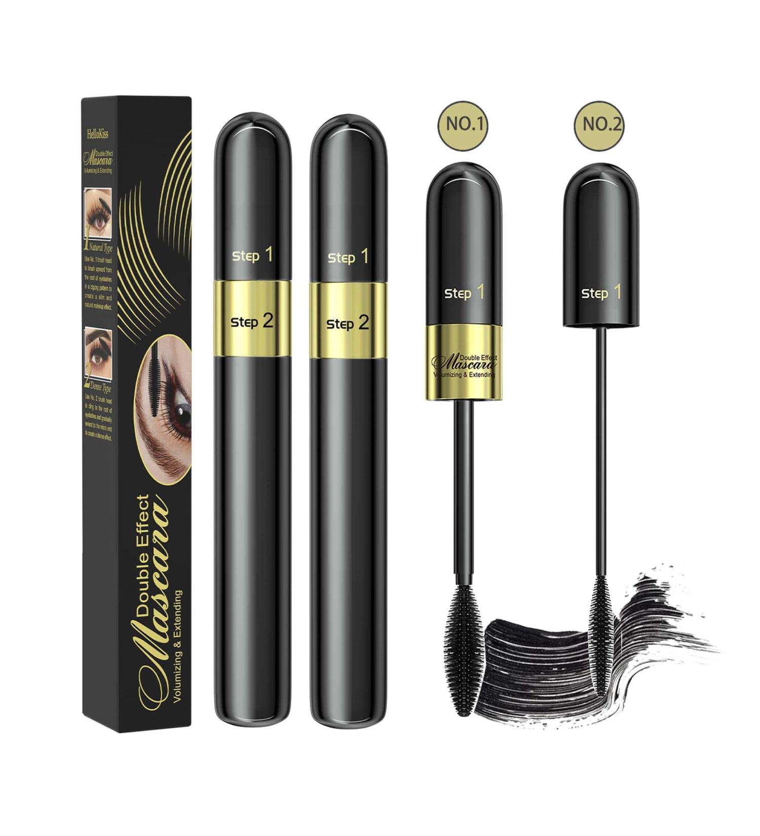 2PCS 4D Silk Fiber Lash Mascara 2 in 1 Mascara For Natural Lengthening And Thickening Effect(Pack of Black) 2pcs Black - Buy Online on GoSupps.com