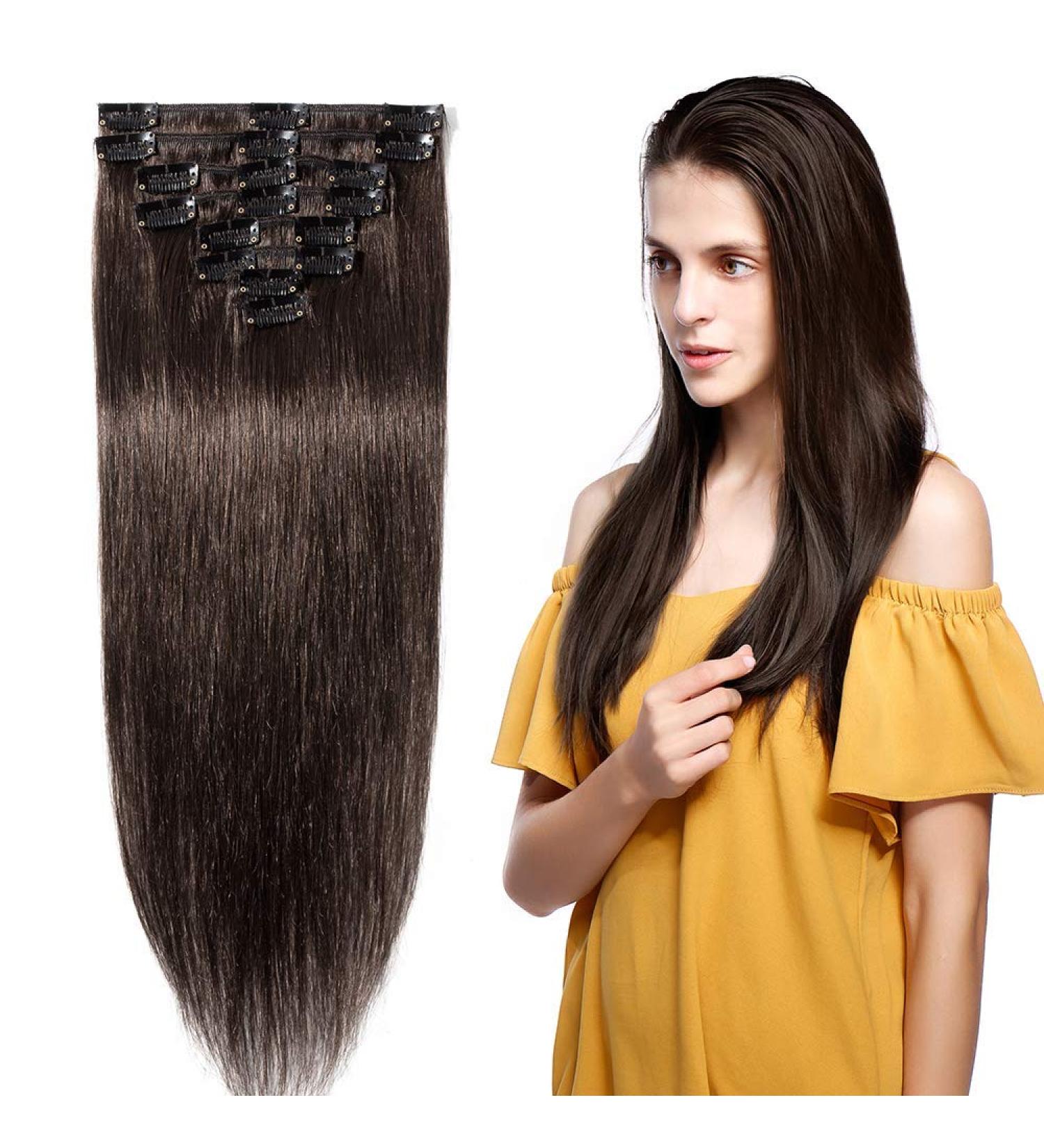 Clip In Extensions Real Hair 55cm - Remy Hair Extension 8 Wefts 75g (#2 Dark Brown) - Premium Quality & Fast International Shipping - Buy Online on GoSupps.com