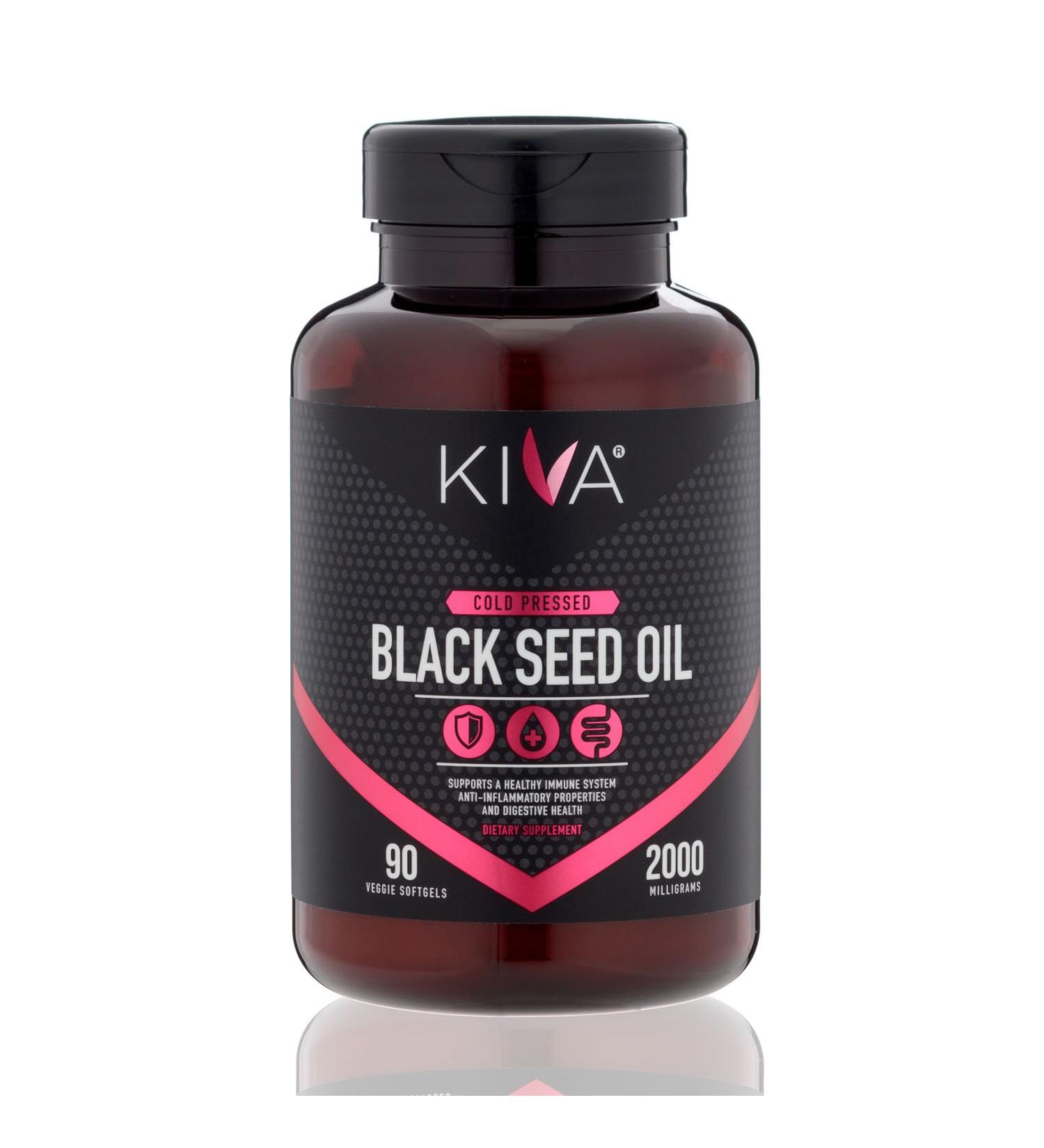 Kiva Black Seed Oil Softgel Capsules | 2000mg High Thymoquinone | Antioxidant Rich | 100% Pure Cold-Pressed Nigella Sativa | Raw Vegan - 60 Capsules - Buy Online on GoSupps.com