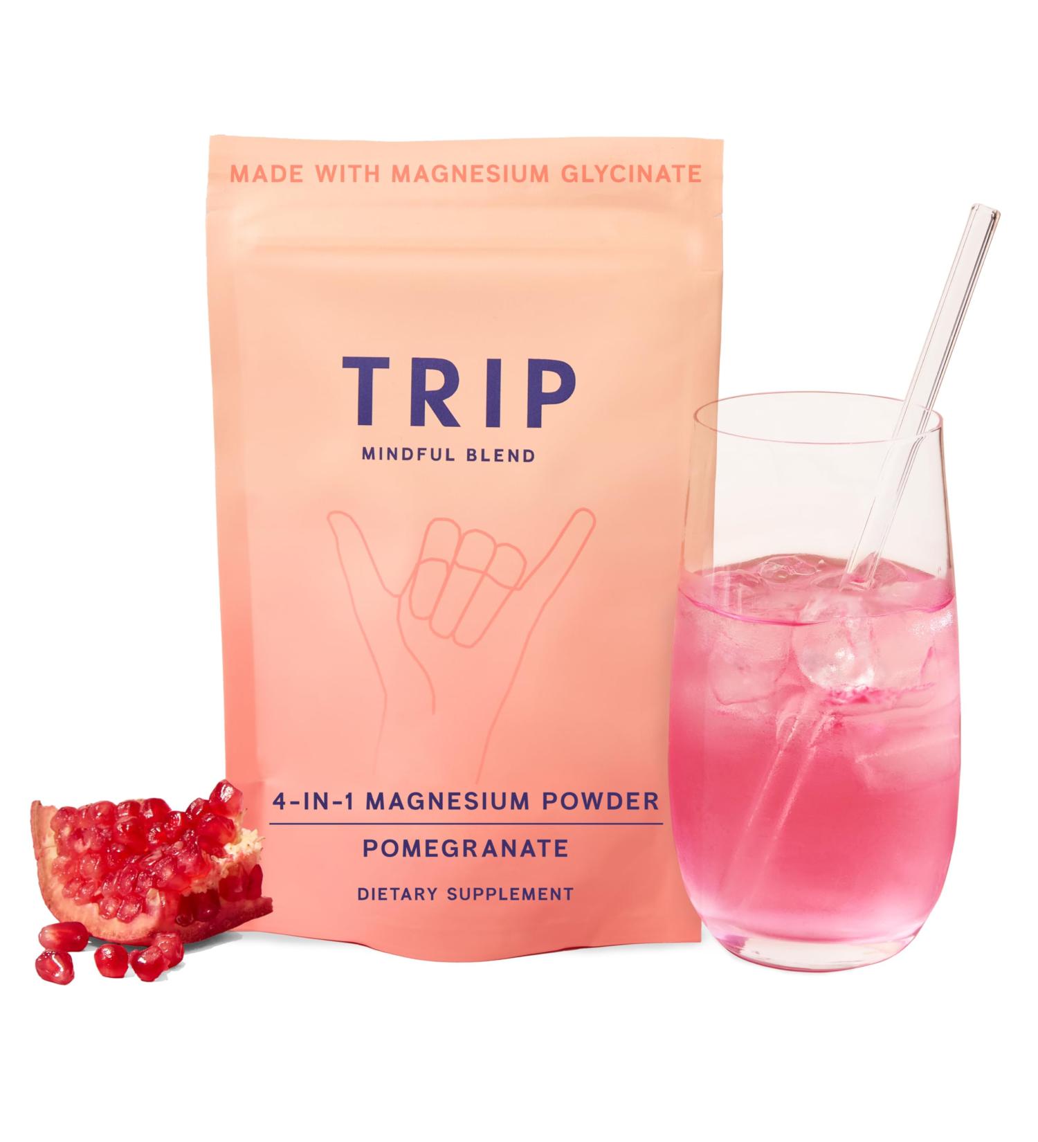 Magnesium Glycinate 4-in-1 Complex - TRIP 7500MG Magnesium Powder with L-Theanine & Lion s Mane Delicious Pomegranate Orange Blossom Flavour Sugar Free 1 Pack - 30 Drink Mix Servings - Buy Online on GoSupps.com