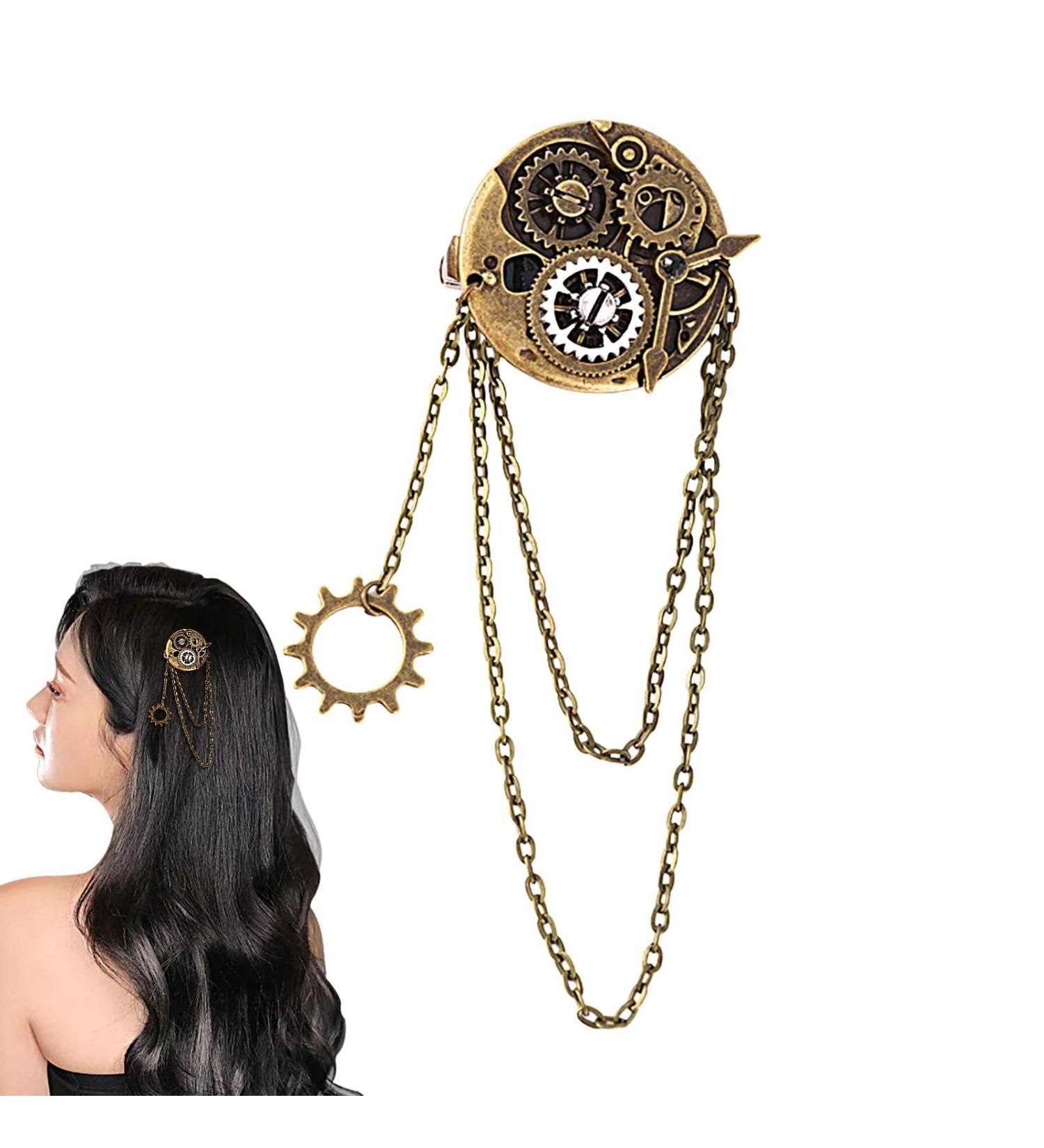 Vintage Hair Clips | Punk Gear Resin Brooch | Chic Lightweight Hair Barrette Hair Accessories for Long & Short Hair - Buy Online on GoSupps.com