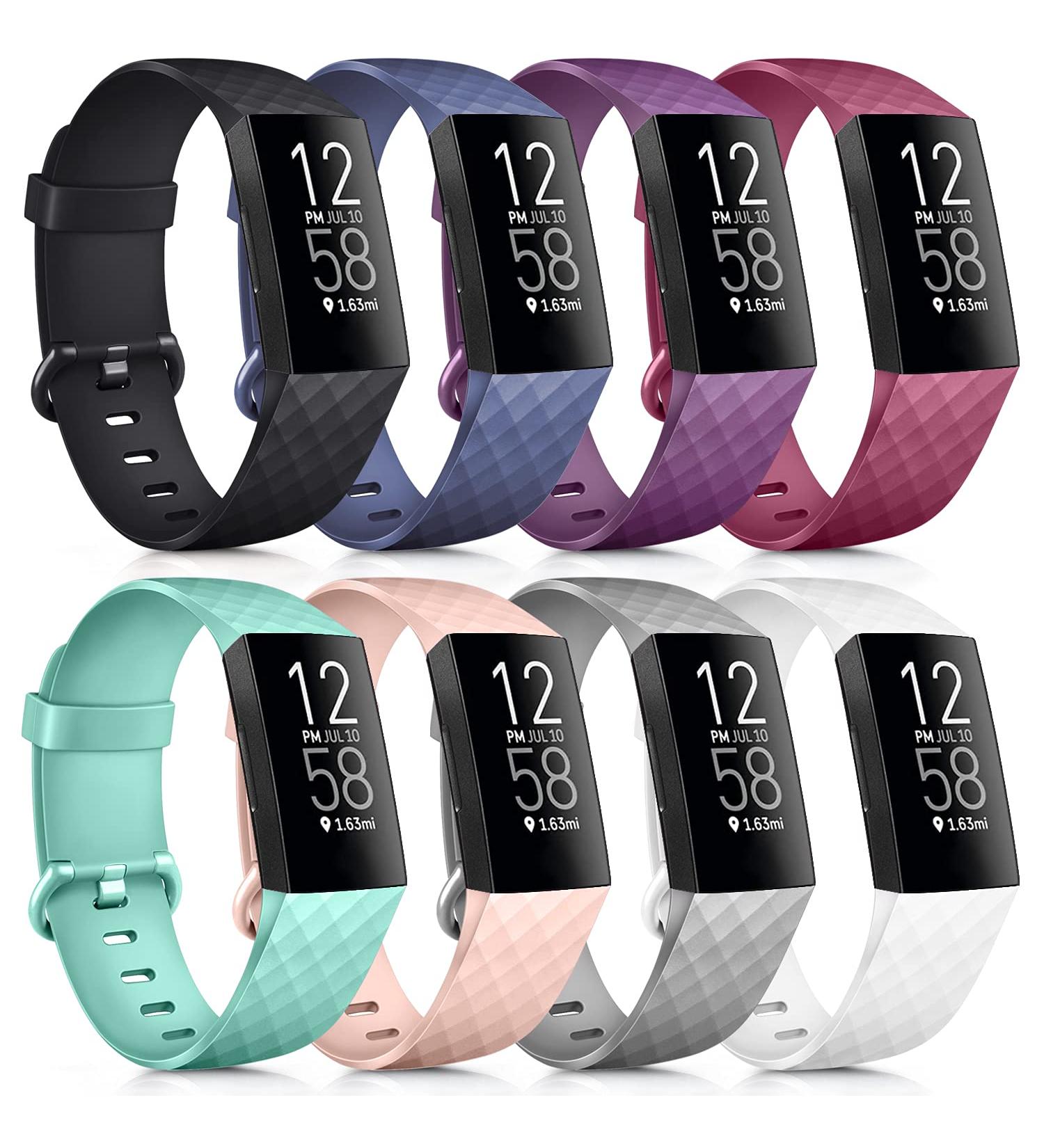 8 Pack Sport Bands for Fitbit Charge 4/3 - Soft Silicone Replacement Straps (Small) Black/Navy Blue/Purple - Buy Online on GoSupps.com