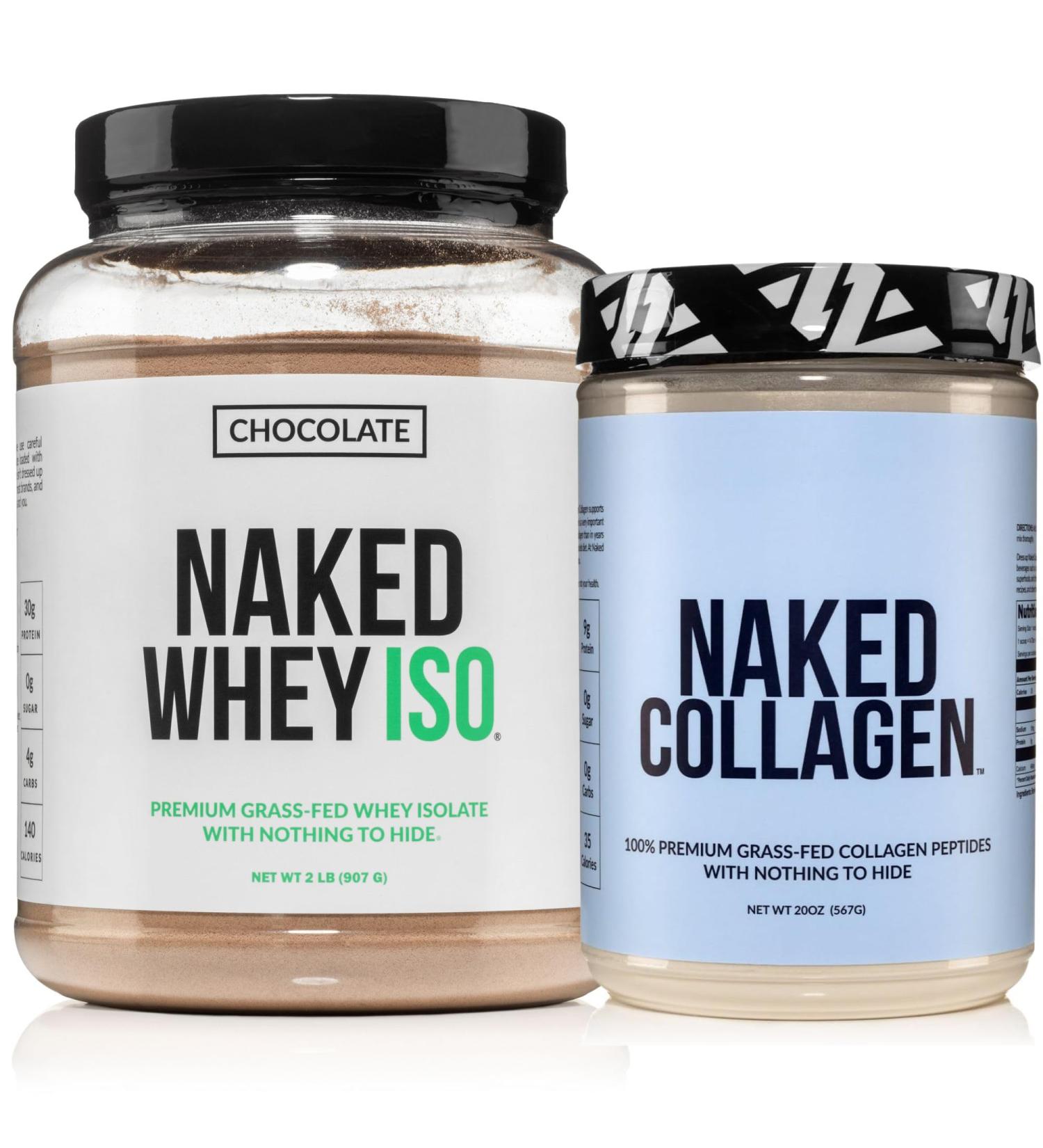 NAKED Chocolate Whey Isolate Protein Powder (24 Servings) Collagen Peptides Protein Powder 20oz (60 Servings) Grass-Fed Pasture-Raised Non-GMO Gluten Free Keto Paleo Friendly - Buy Online on GoSupps.com