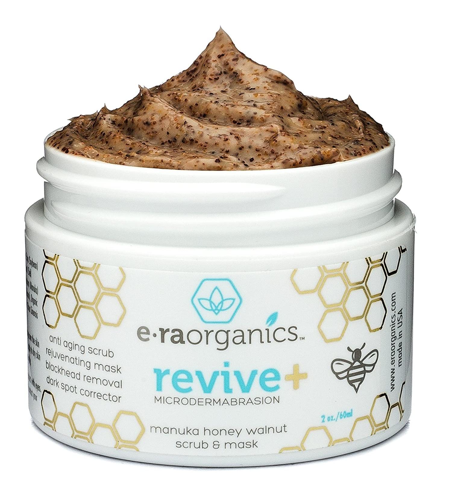 Era Organics Microdermabrasion Facial Scrub with Manuka Honey & Walnut - 2 oz - Exfoliating Face Mask for Dry Skin, Blackheads, Wrinkles, Acne | Spa Quality Moisturizing Exfoliant - Buy Online on GoSupps.com