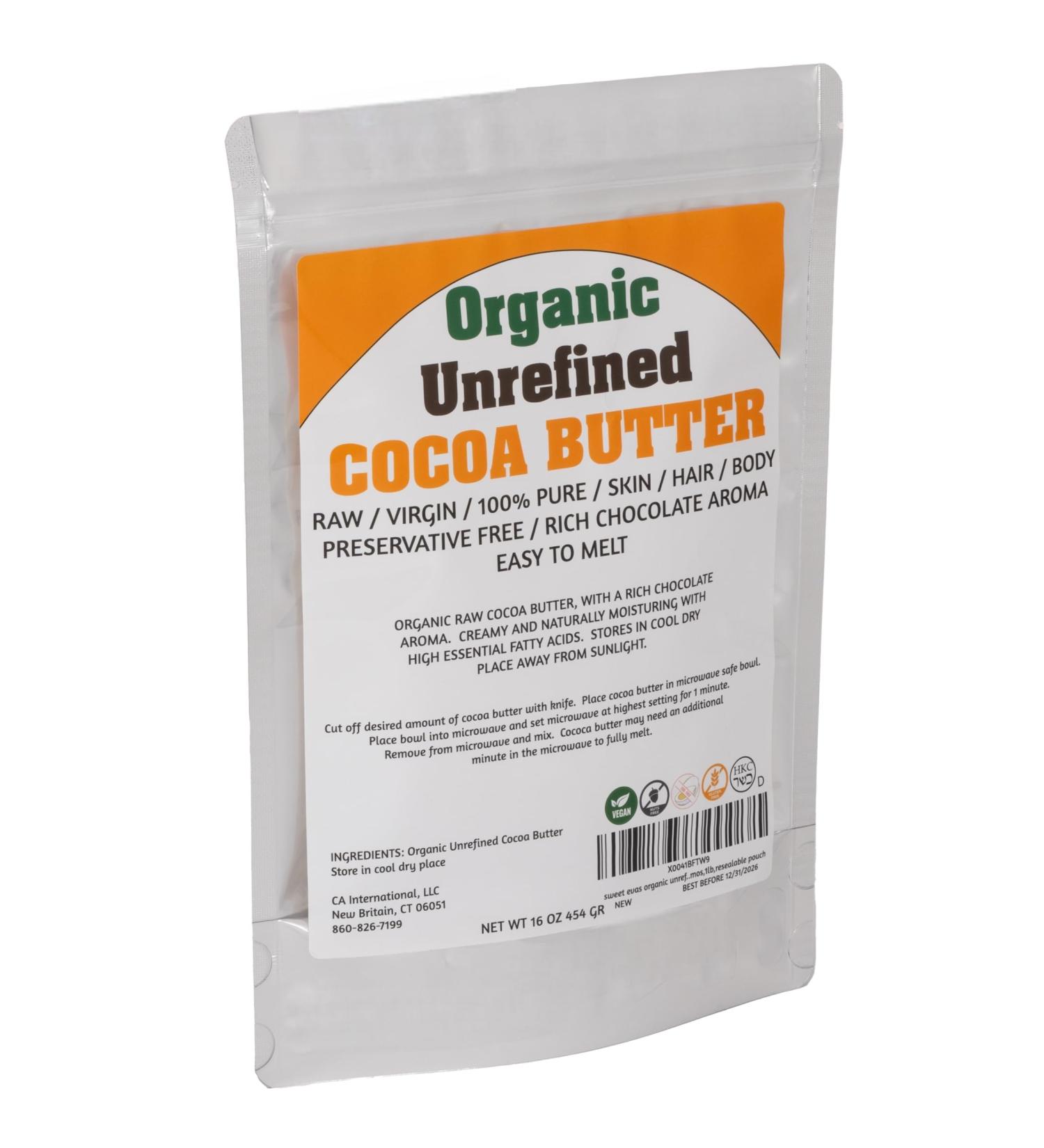 Organic Unrefined Cocoa Butter 1lb Block - 100% Pure Non Deodorized Antioxidant-Rich Moisturizer for Skin Hair & DIY Recipes - Vegan No Fillers Preservative Free Kosher - Buy Online on GoSupps.com