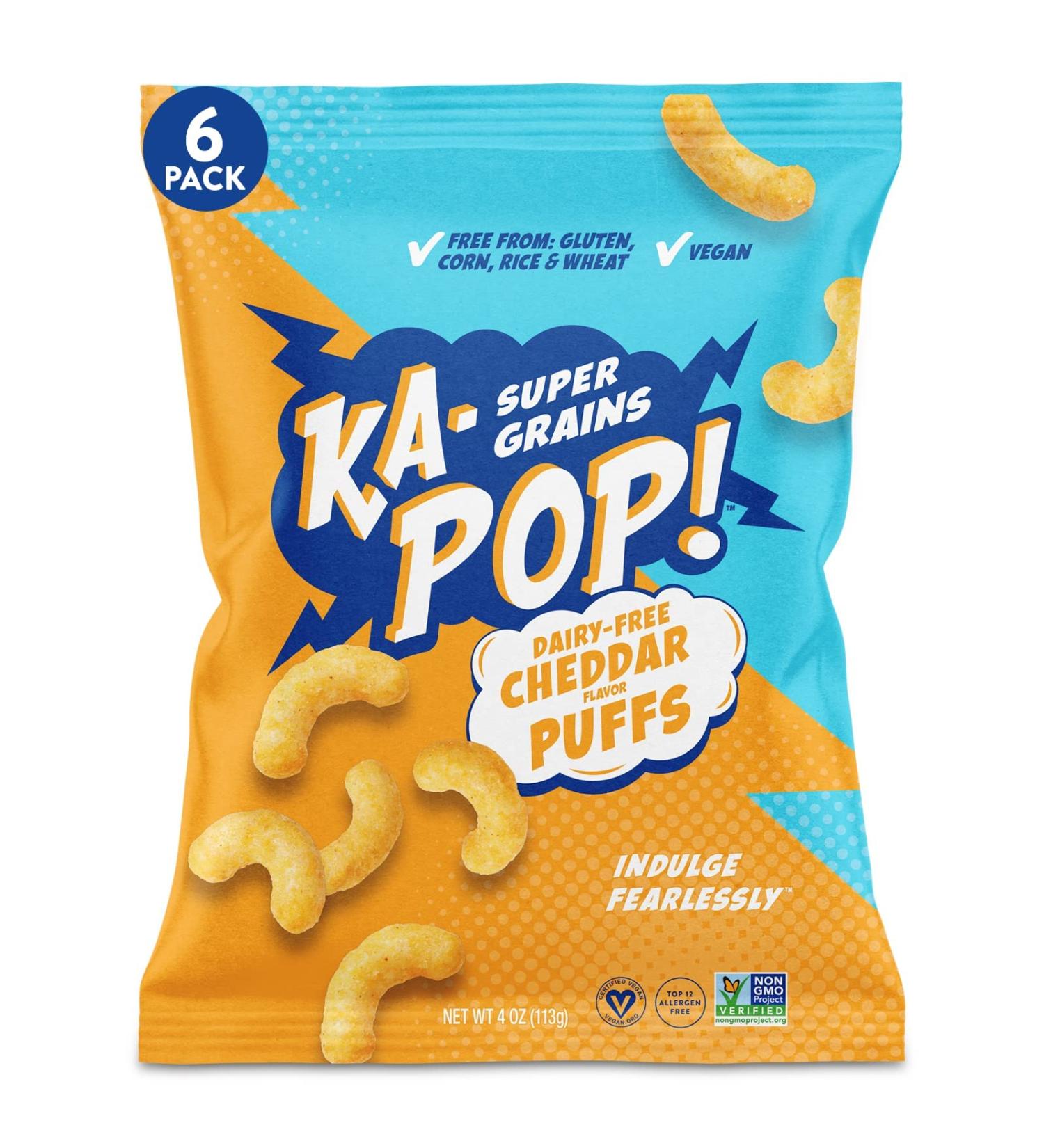 Ka-Pop! Vegan Cheddar Popped Puffs 4oz - Pack of 6 | Gluten-free, Dairy-free, Non-GMO, Kosher Sorghum Snacks - Buy Online on GoSupps.com