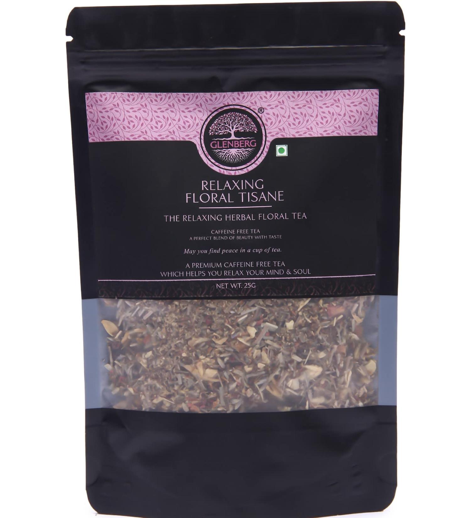 GLENBERG | RELAXING FLORAL TISANE | Caffeine Free Floral Tea for Relaxing with Chamomile Hibiscus Rooibos Lemongrass Jasmine and other flowers (25 Grams | 12 Cups) - Buy Online on GoSupps.com