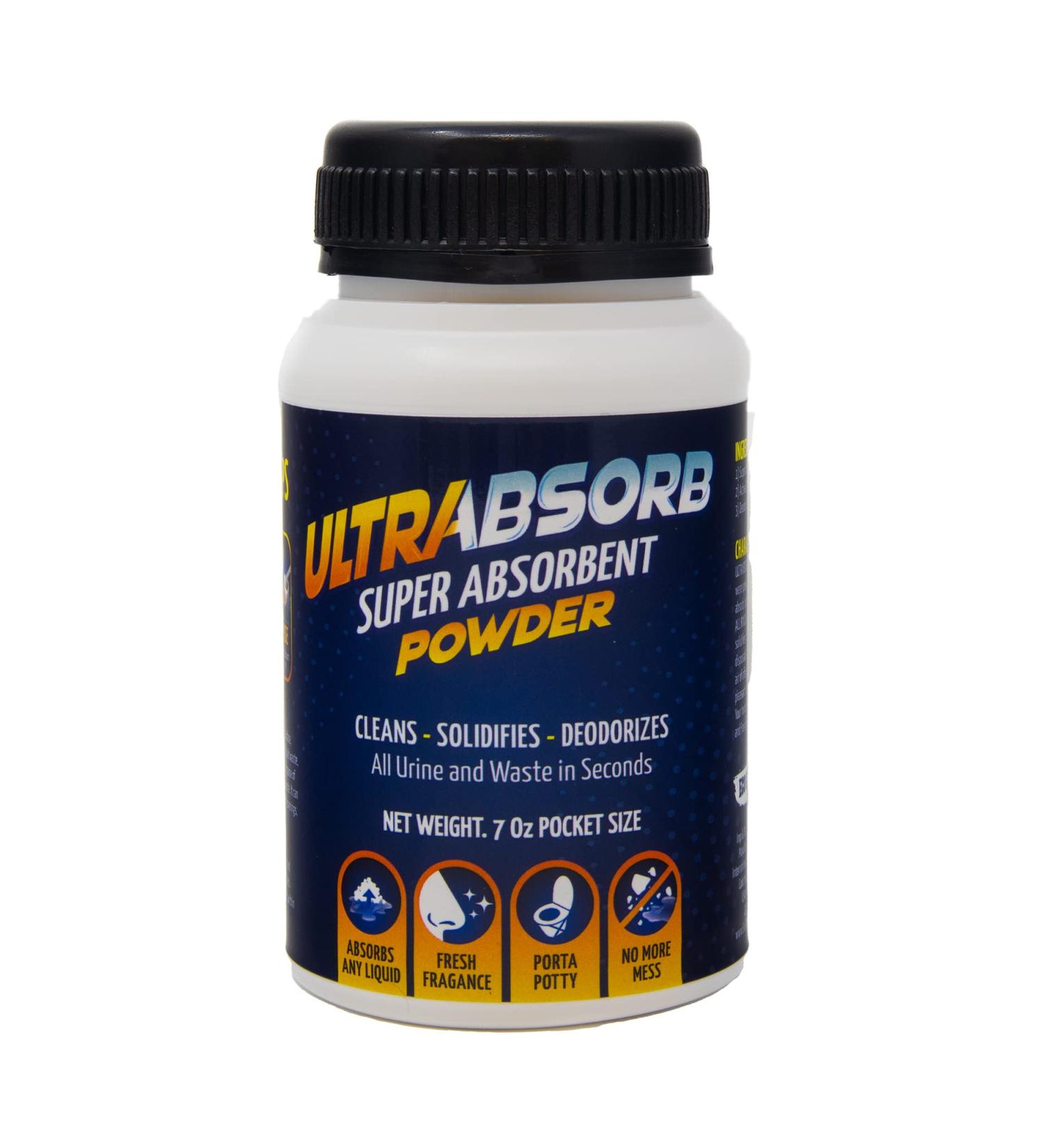 ULTRABSORB Super Absorbent Powder - Eco-Friendly Liquid Spill Solidifier & Odor Remover for Urine Vomit & More - 7oz Portable Toilet Solution - Buy Online on GoSupps.com