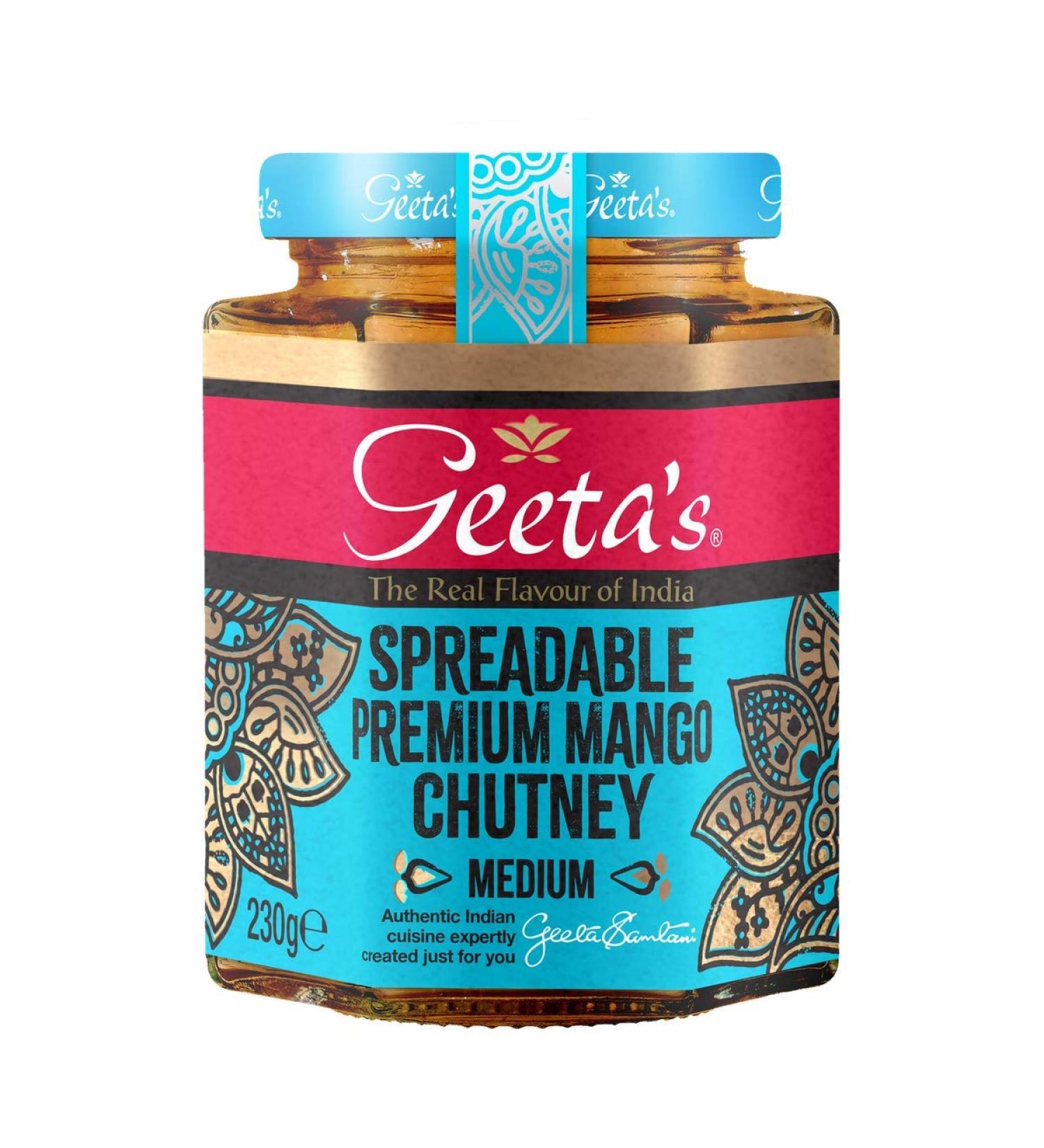 Geeta's Spreadable Smooth Premium Mango Chutney 230g | The Real Flavour of India | Made with Indian Mangoes & Full of Aromatic Spices | Gluten Free No Artificial Flavours or Colours