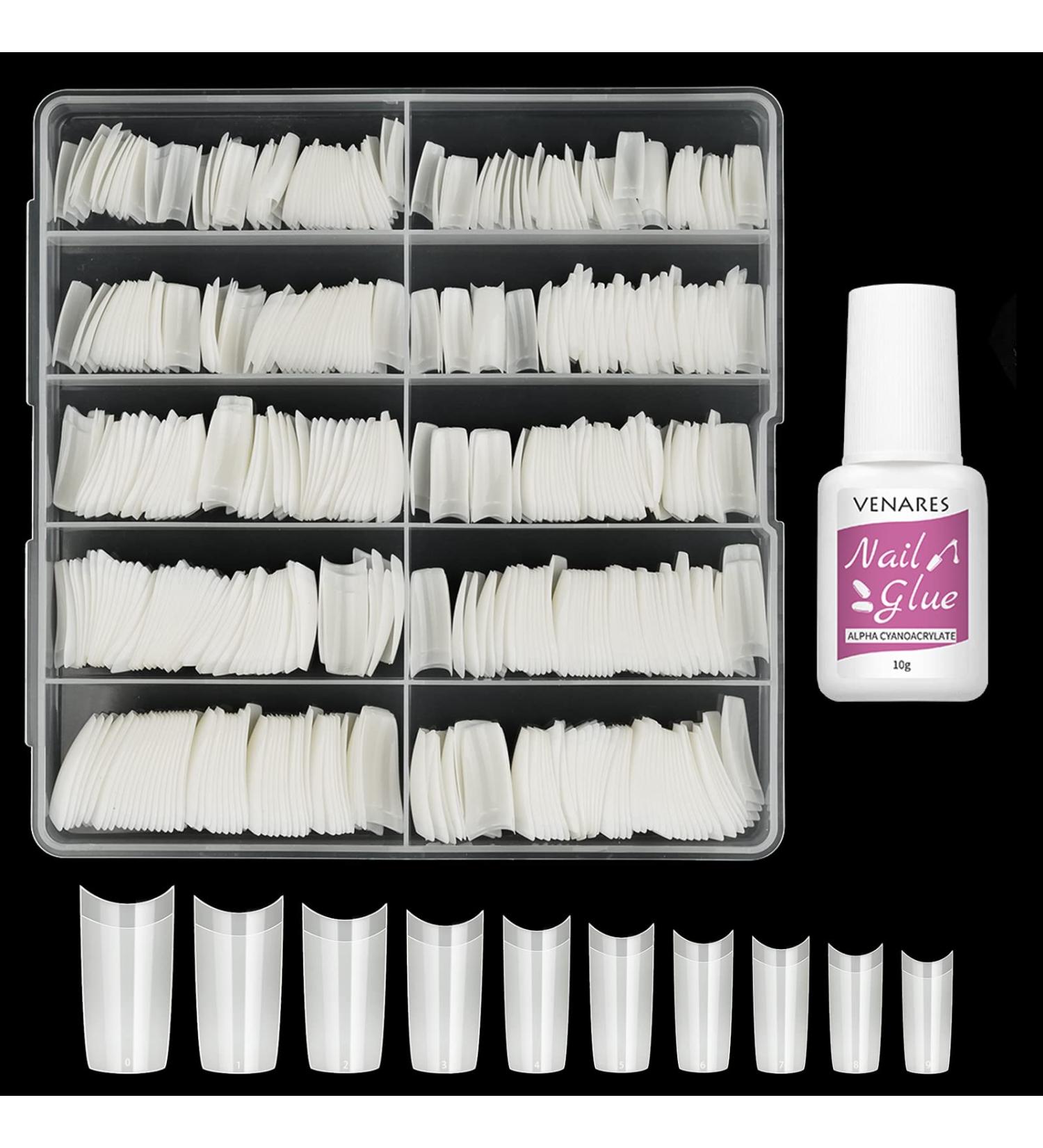 Venares 500 Pieces Acrylic Nail Tips Set - Half Square Natural Gel Nails - 10 Sizes with Glue - Perfect for International Shipping - Buy Online on GoSupps.com