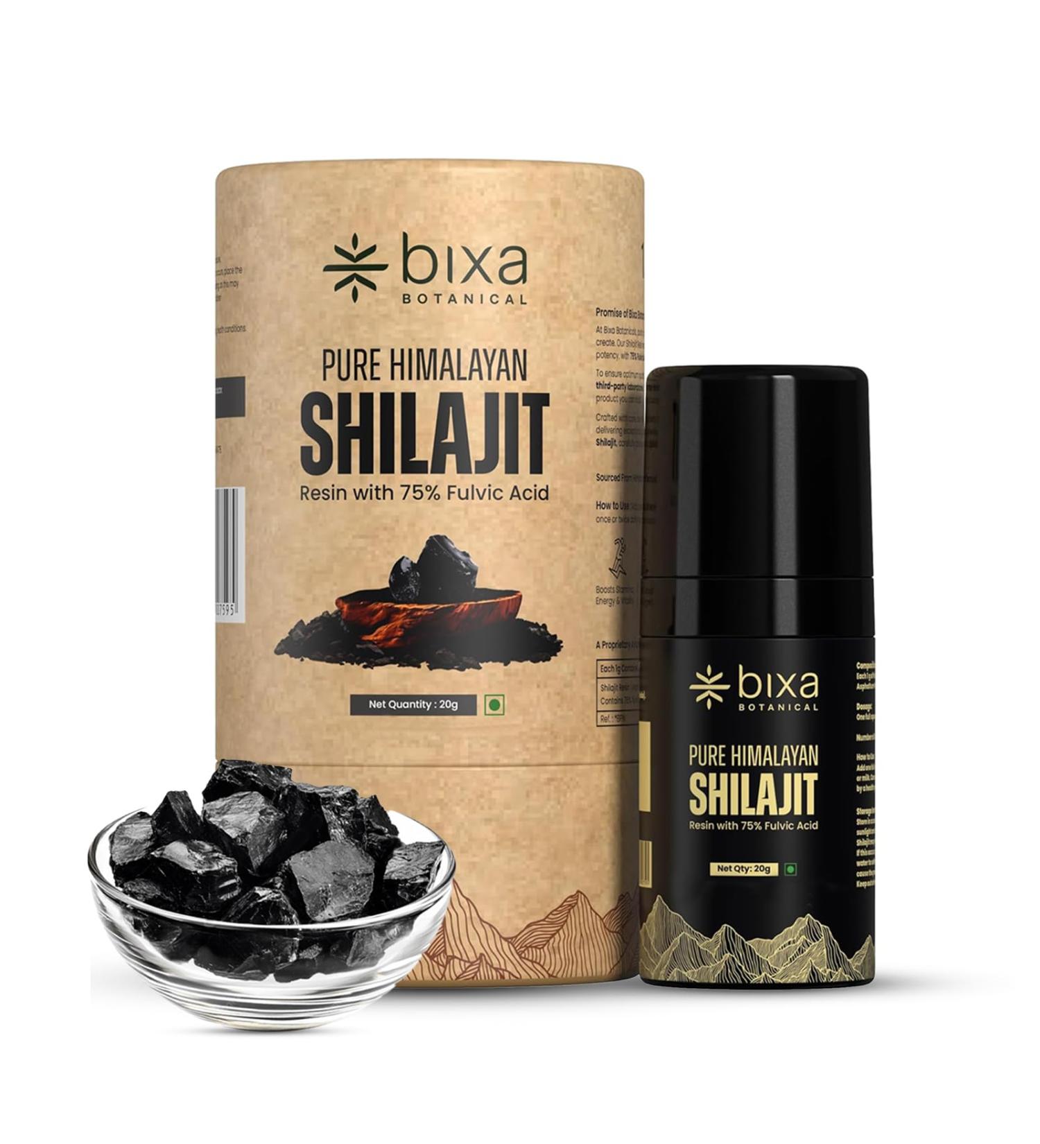 bixa BOTANICAL Shilajit for Men Pure Himalayan Resin with 75% Fulvic Acid Supports Energy Stamina & Muscle Health Fast-Dissolving Lab-Tested Vegan Mess-Free Pump Easy to Carry 50 Servings Shilajit 0.02 Ounce (Pack  - Buy Online on GoSupps.com