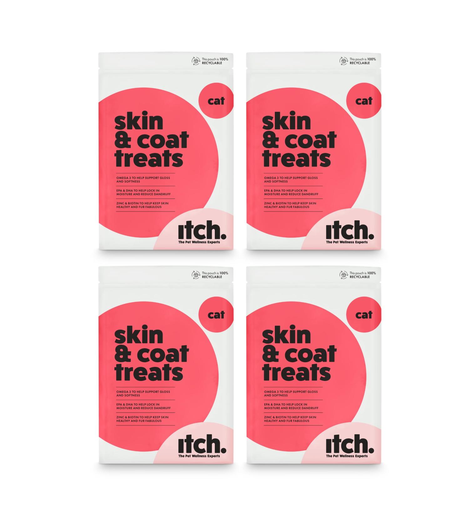 Itch | Skin & Coat Treats for Cats | With Omega 3 Biotin and Zinc for Glossy Fur | Grain Free | 4-Pack - Buy Online on GoSupps.com