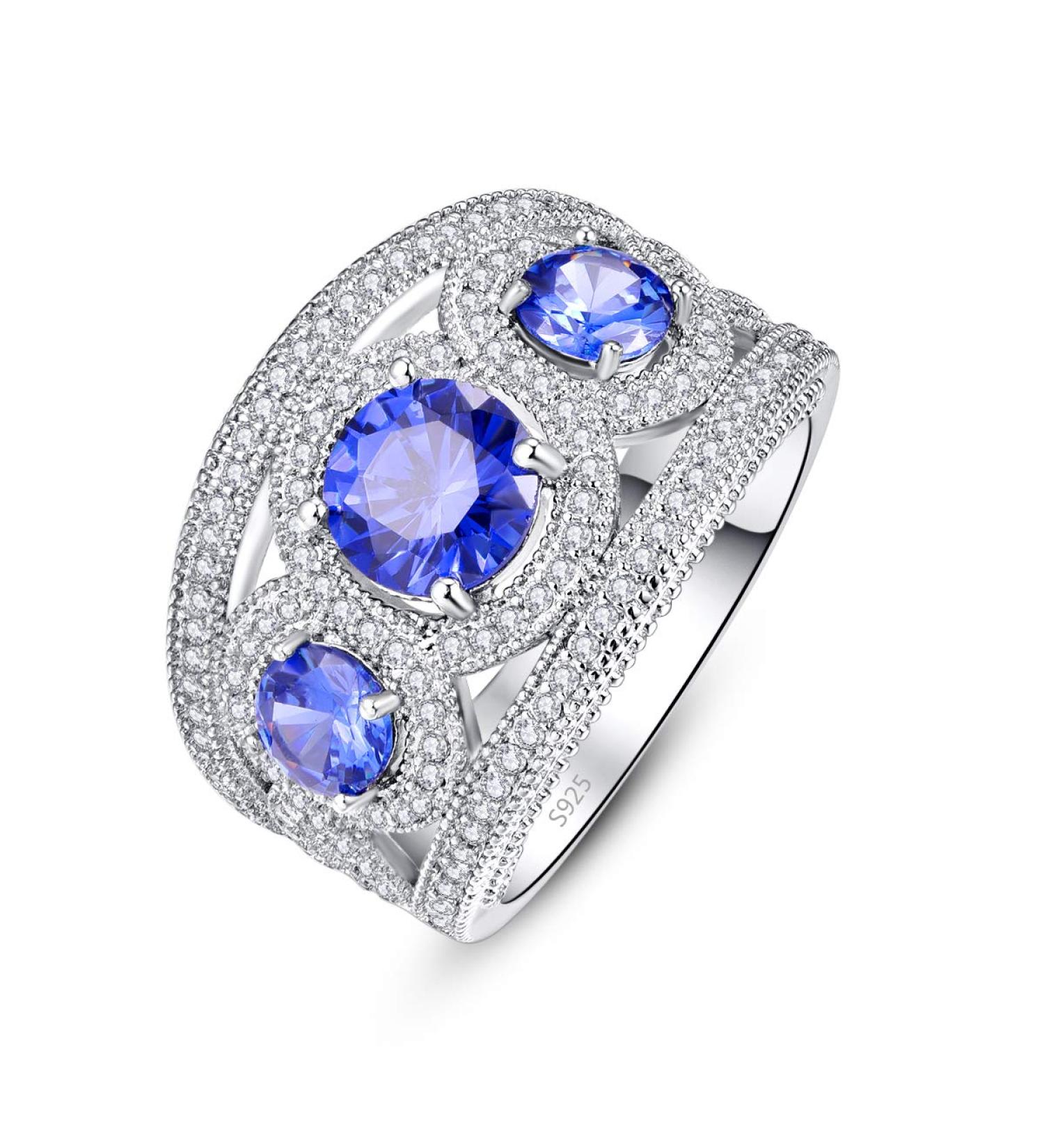 Sterling Silver Blue Opal Engagement Ring | 3 Stone Cubic Zirconia Promise Ring for Women - Size 6 US - Buy Online on GoSupps.com