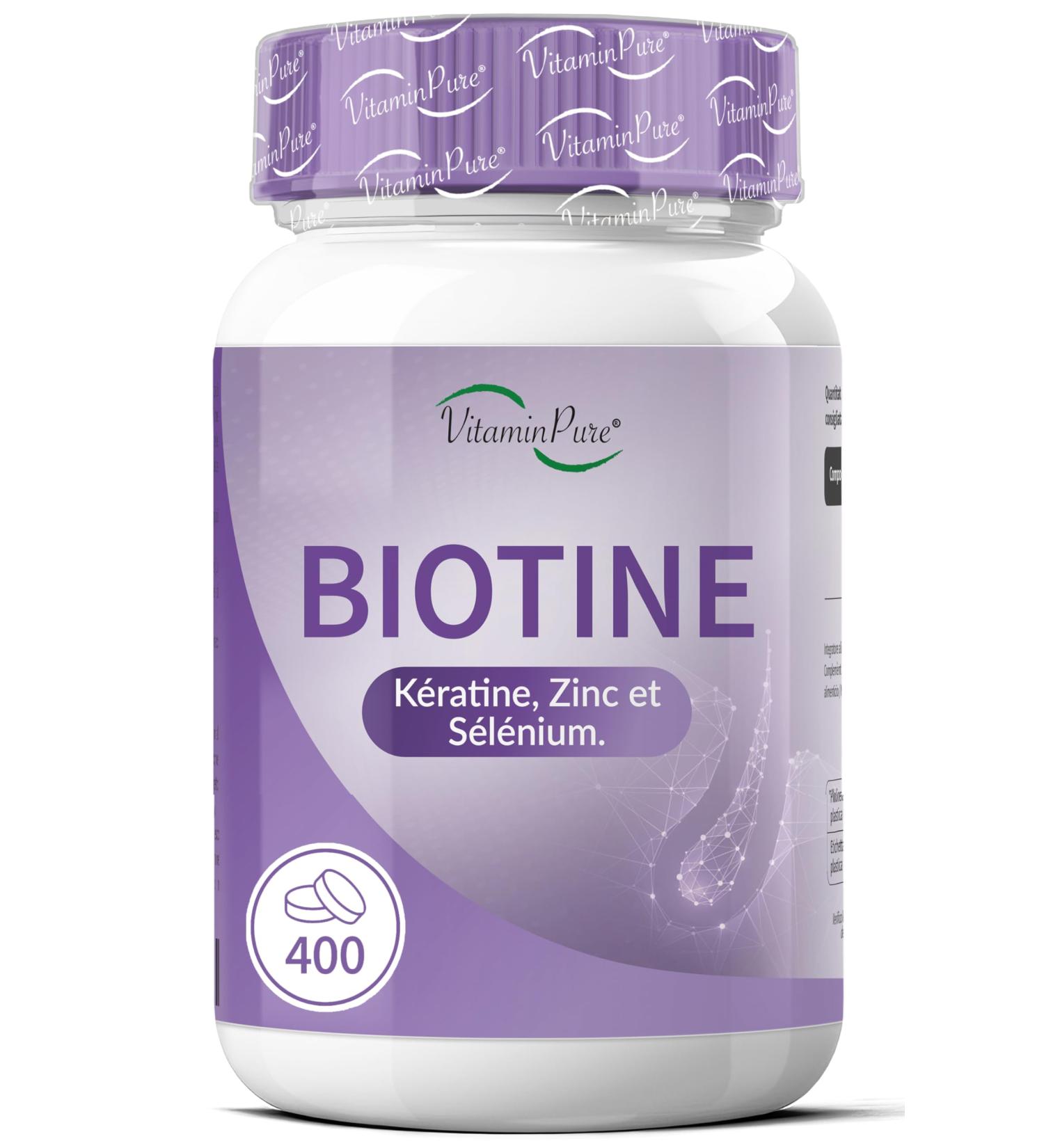 VitaminPure - Biotine Cheveux avec K ratine Zinc et S l nium 400 Micro-Comprim s avec Vitamine B7 - Compl ment Alimentaire pour Femmes et Hommes - Cure Plus de 13 Mois - Buy Online on GoSupps.com