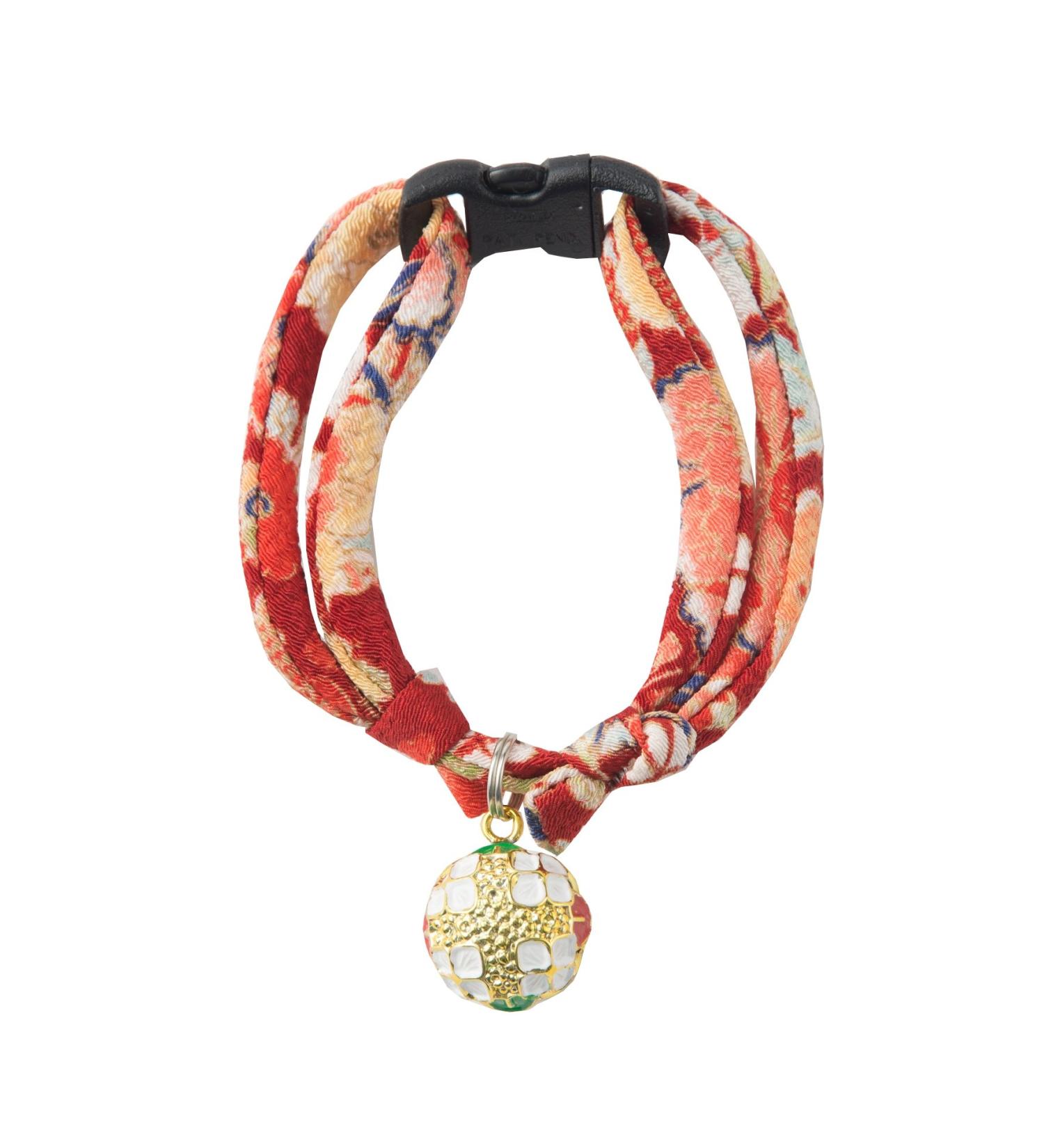 Necoichi Chirimen Temari Dynasty Cat Collar - Handcrafted in Japan - Kimono Fabric Red - Buy Online on GoSupps.com