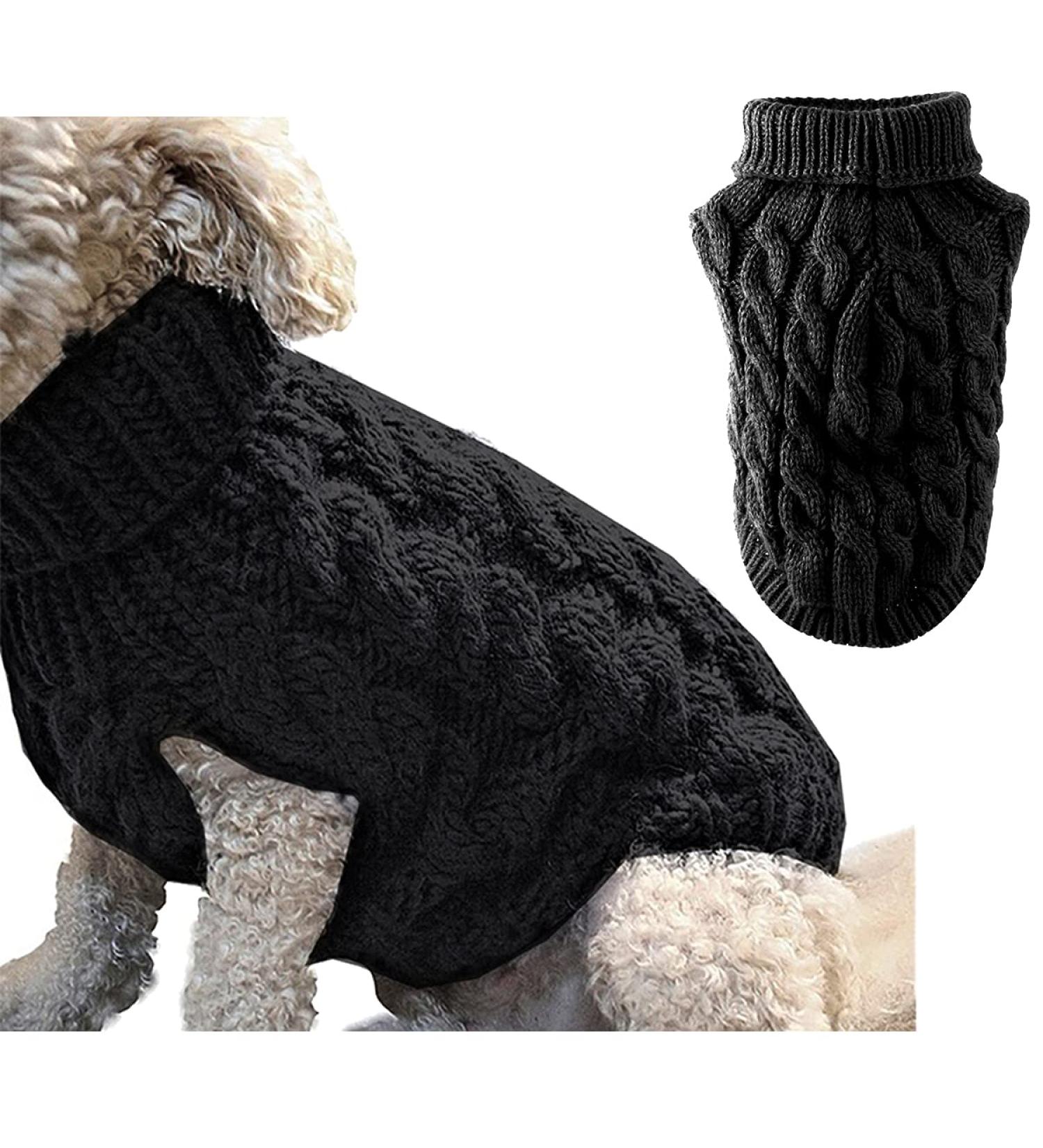 Tower Collar Knitting Sweater for Pets - Winter Warmer Crochet Coat for Small Medium & Large Dogs & Cats (Black Size M) - Buy Online on GoSupps.com