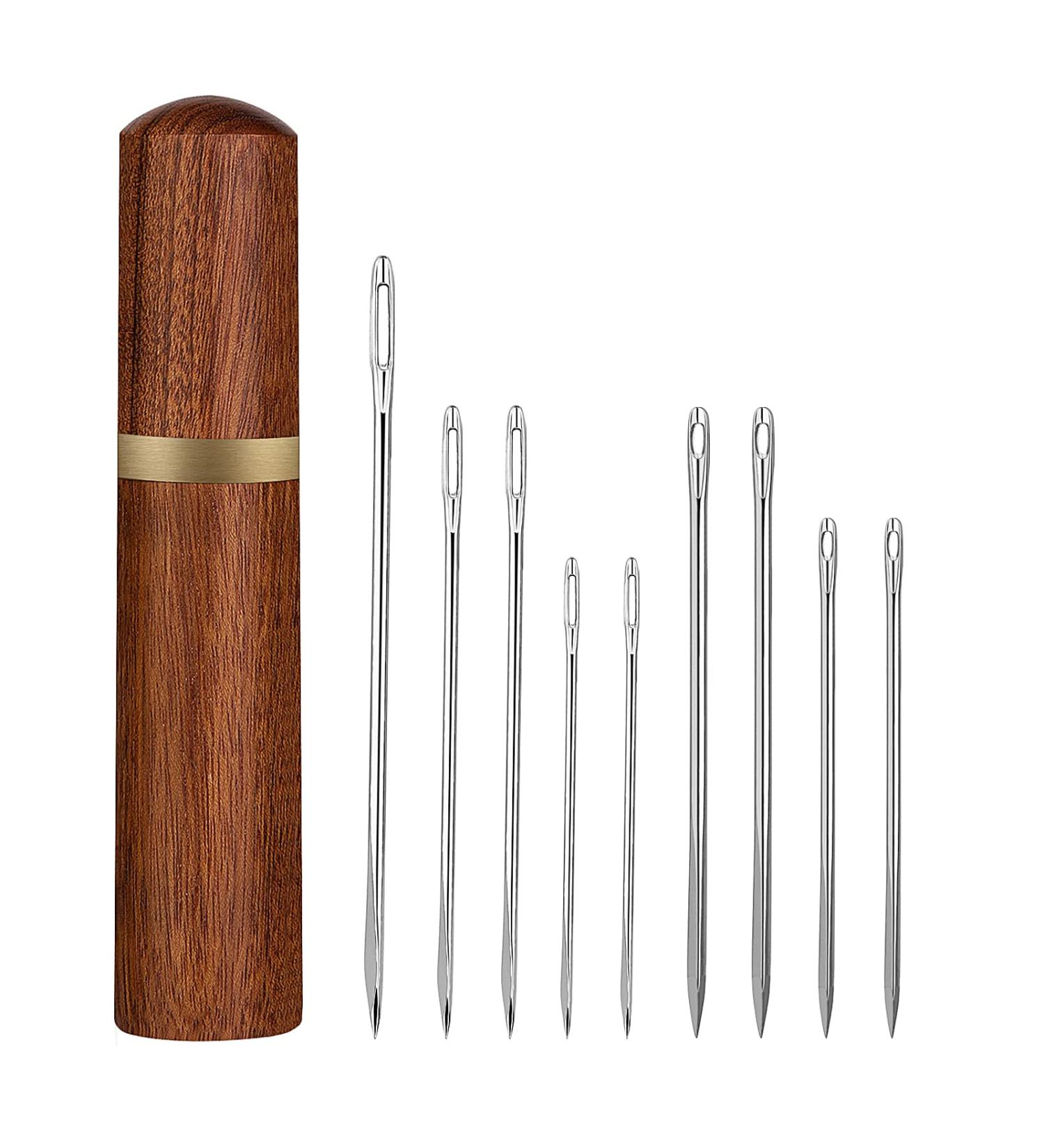 Mayboos Wooden Needle Case with Leather Stitching Needles - Sewing Needle Storage for Hand Crafts & Knitting - Buy Online on GoSupps.com