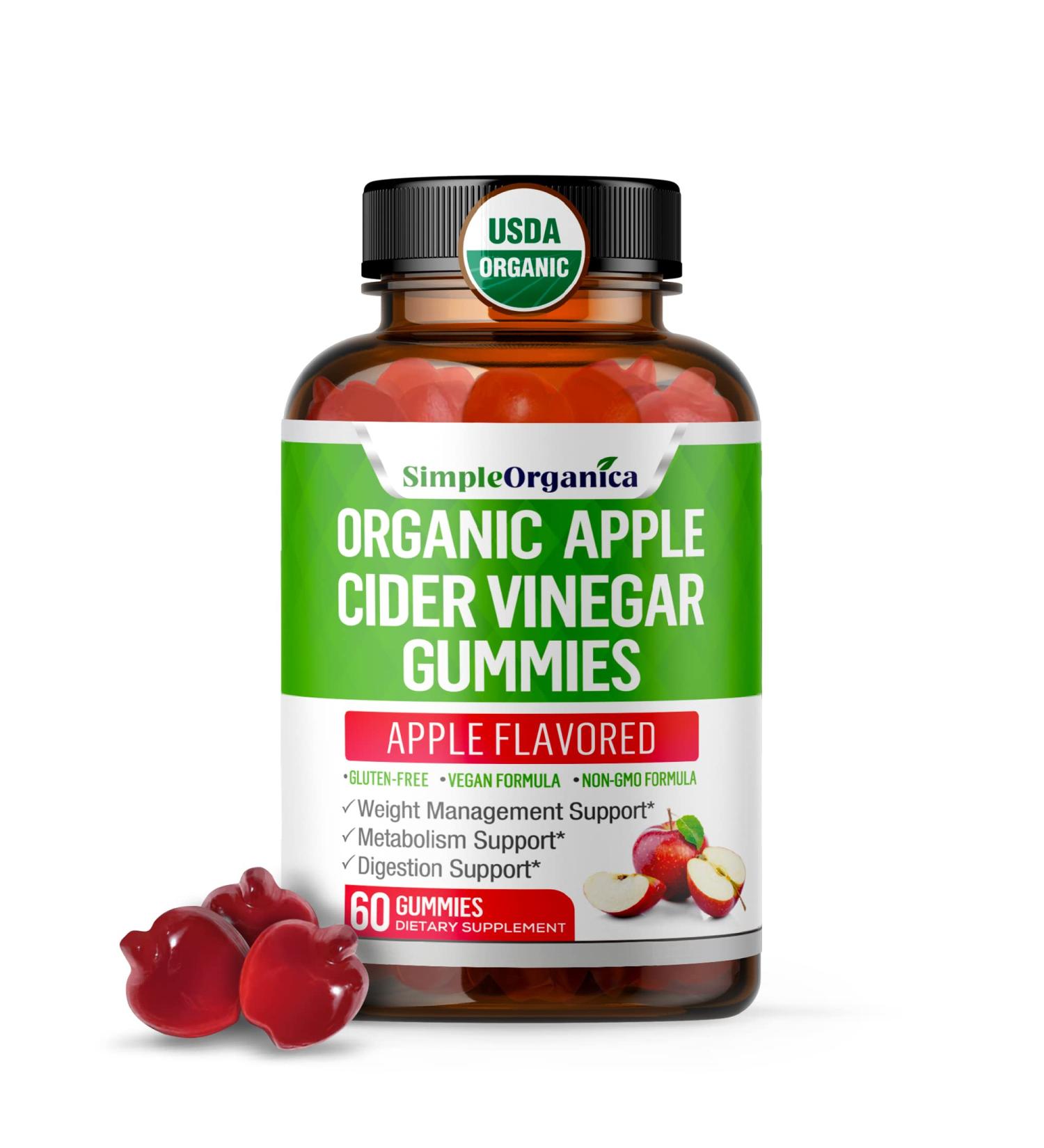 Simple Organica Organic Apple Cider Vinegar Gummies with The Mother - AVC Keto Gummy Vitamins for Weight Loss & Gut Health - Buy Online on GoSupps.com