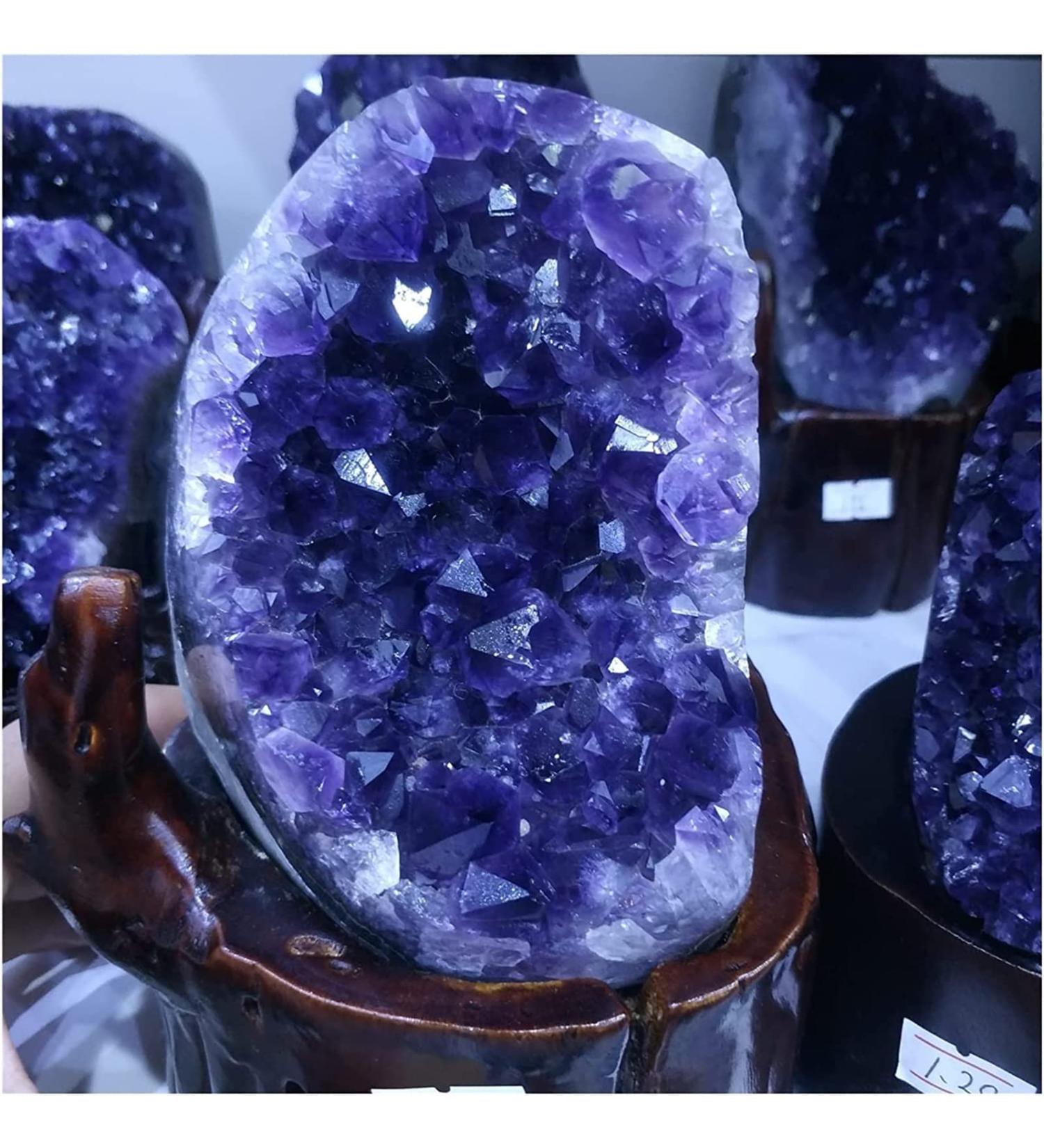 Amethyst Rough Stone 1.4kg Natural Purple Crystal Cluster Natural Uruguay Amethyst cave Decoration + Base - Buy Online on GoSupps.com