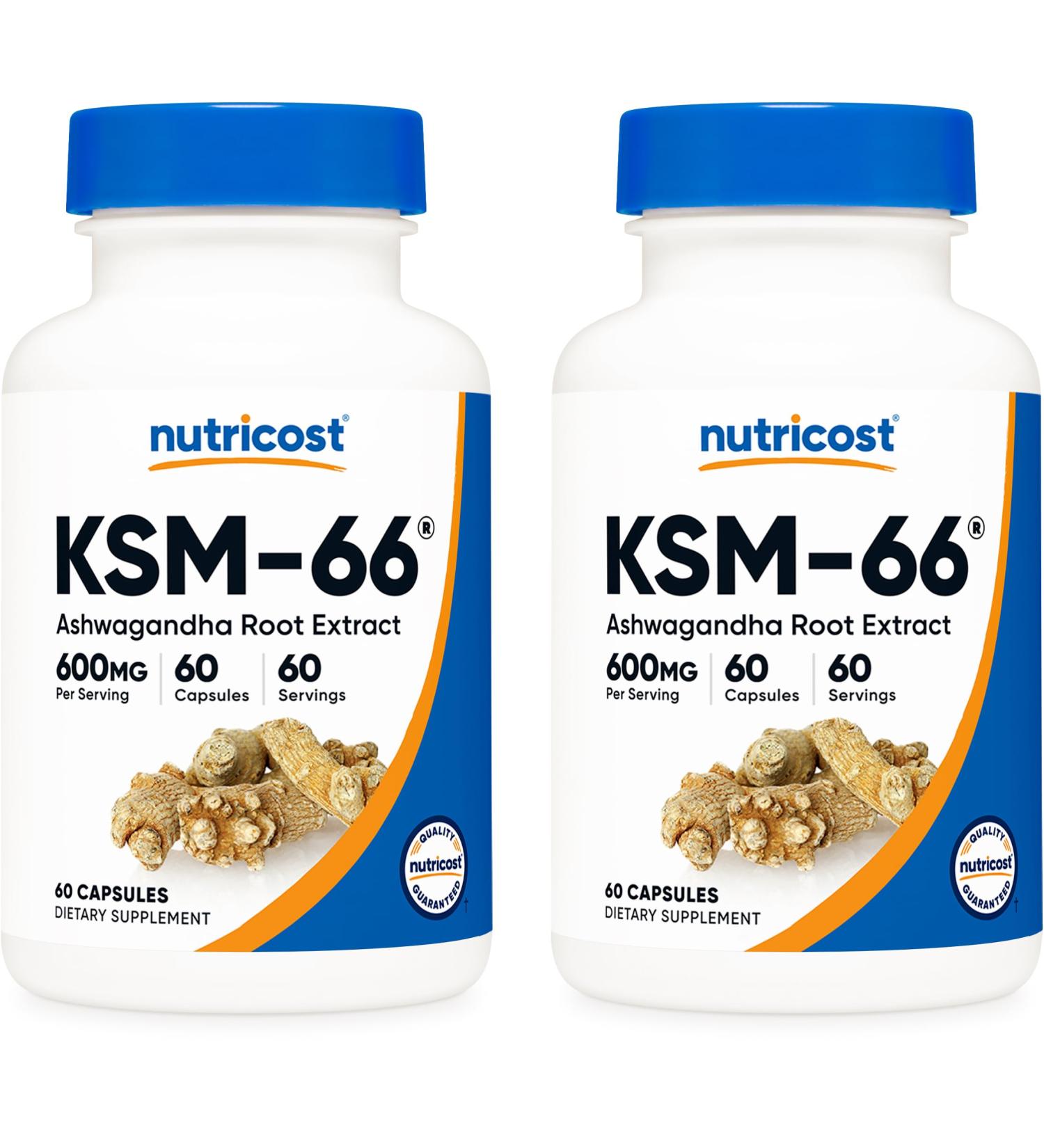 Nutricost KSM-66 Ashwagandha Root Extract 600mg 60 Veggie Caps (2 Bottles) - 5% Withanolides - with BioPerine - Buy Online on GoSupps.com