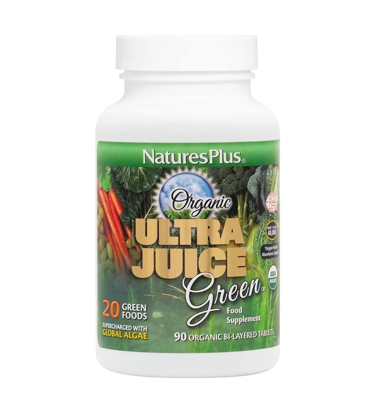 NaturesPlus Organic Ultra Juice Green Superfoods Tablets - Vitamin C B12 Spirulina Chlorella Kelp Trace Minerals - 90 Gluten Free Tablets - Buy Online on GoSupps.com
