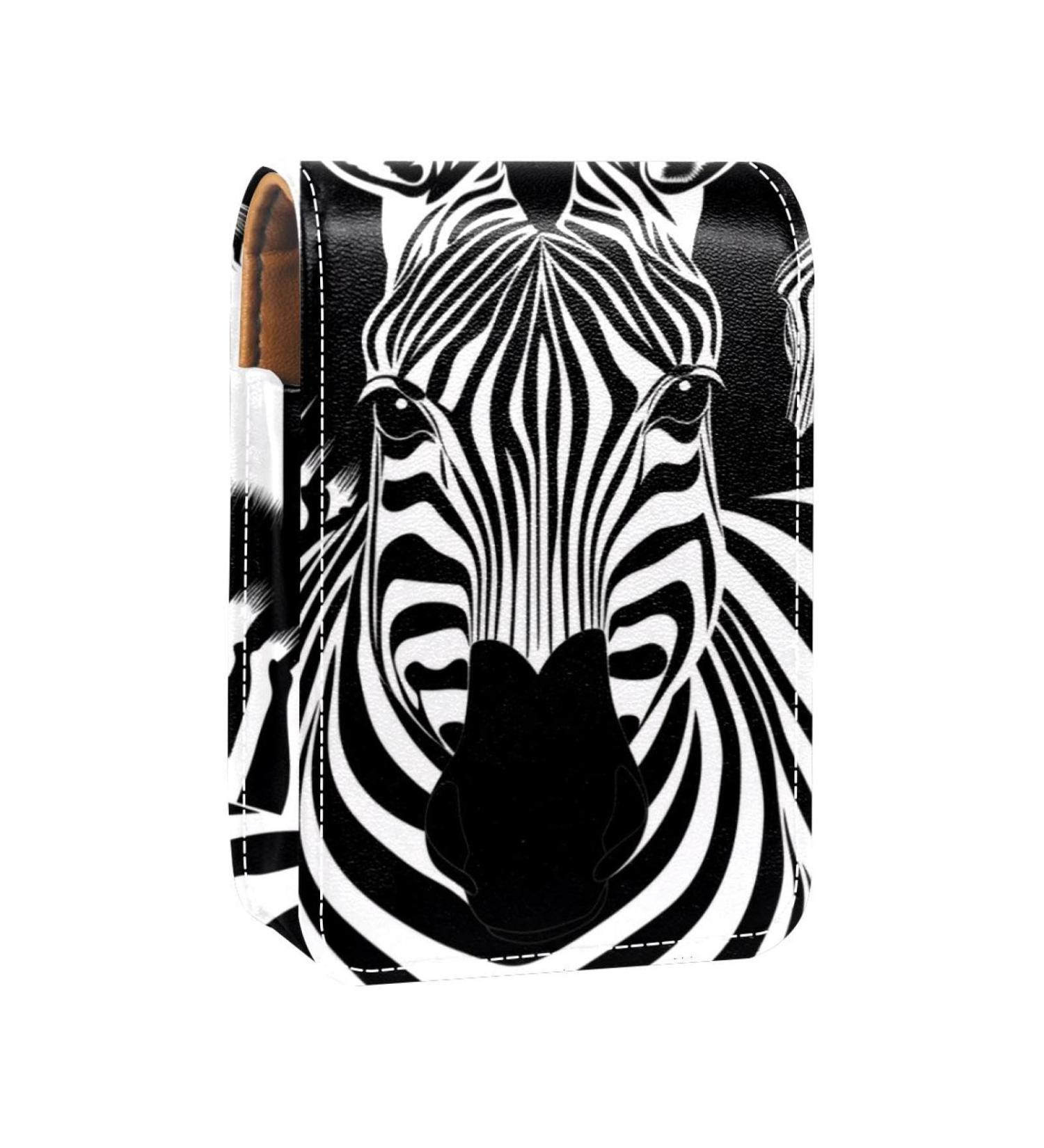 Travel Lipstick Organizer Case - Portable Makeup Bag with Mirror in Zebra Pattern | Perfect for Lipstick Storage - Buy Online on GoSupps.com