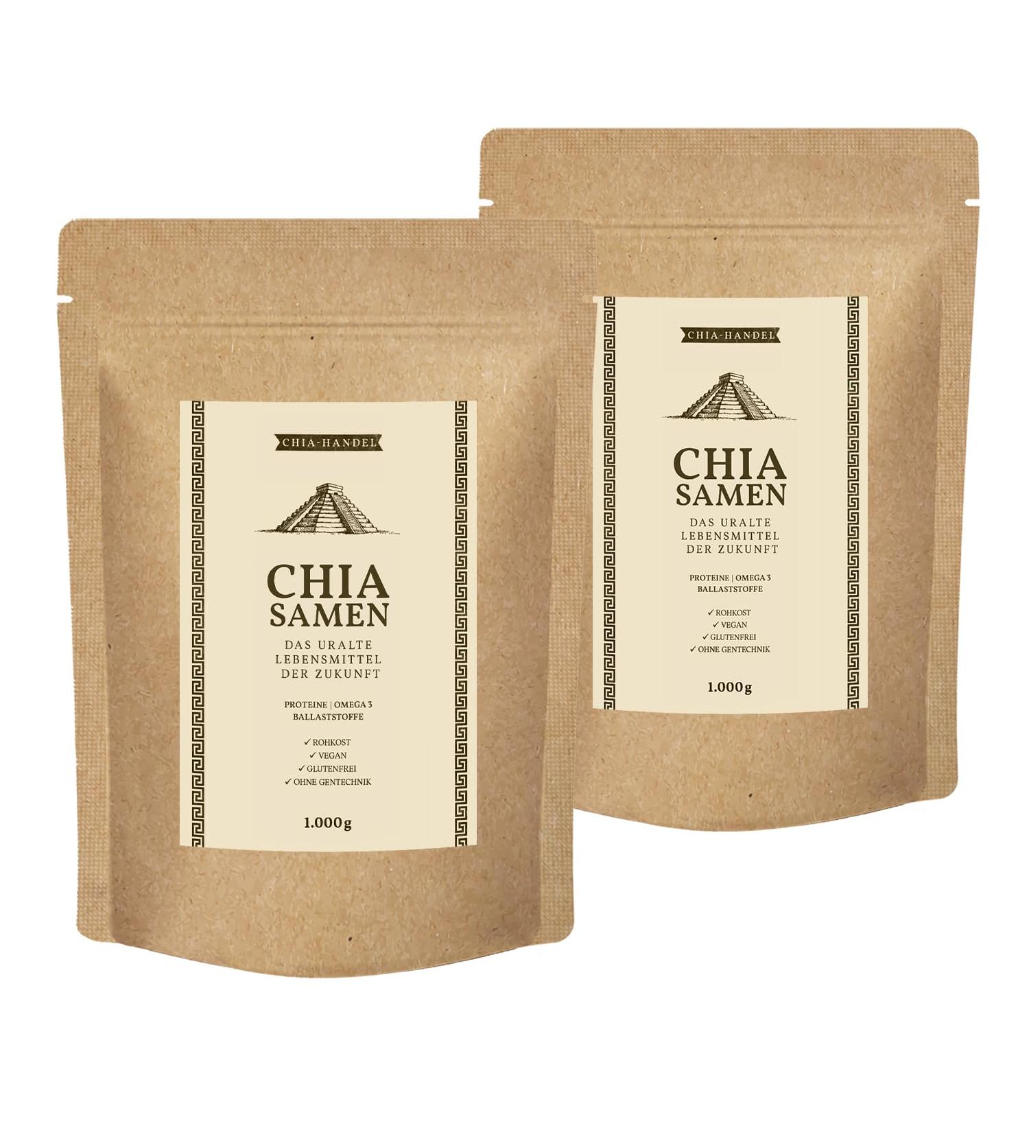 Chia-Handel Chia Seeds 2kg - SuperFood Low Carb Vegan Vegetarian Gluten Free Vitamins Non-GMO Suitable for Diabetics Ideal for Smoothies 100% Chia Seeds - Buy Online on GoSupps.com