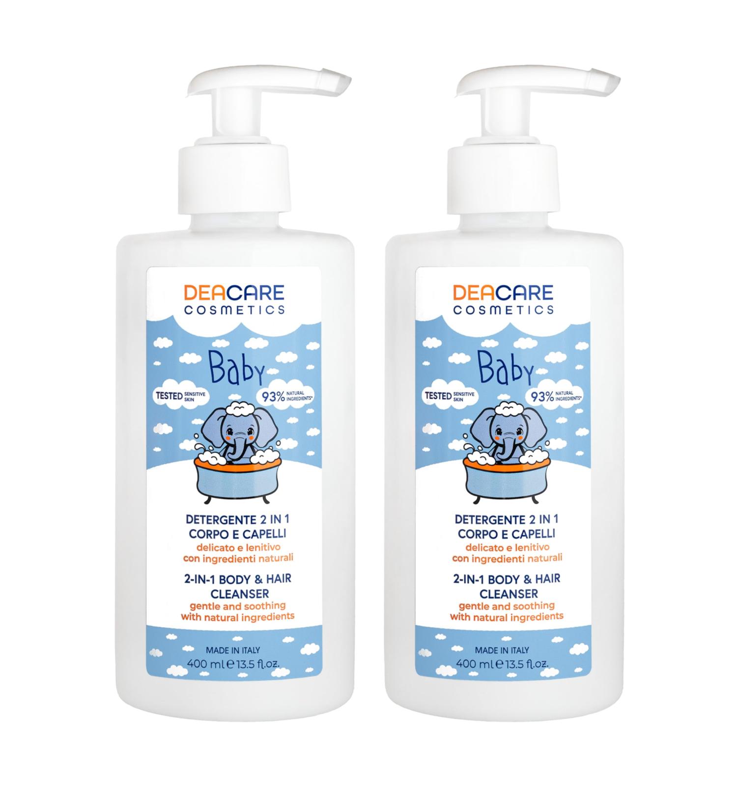 DEACARE Kit of 2 2-in-1 Cleansers for Children and Babies 400ml each - Body and Hair - Gentle and Soothing - Soap-Free and Tear-Free - With Lotus Flower Oat and Bisabolol