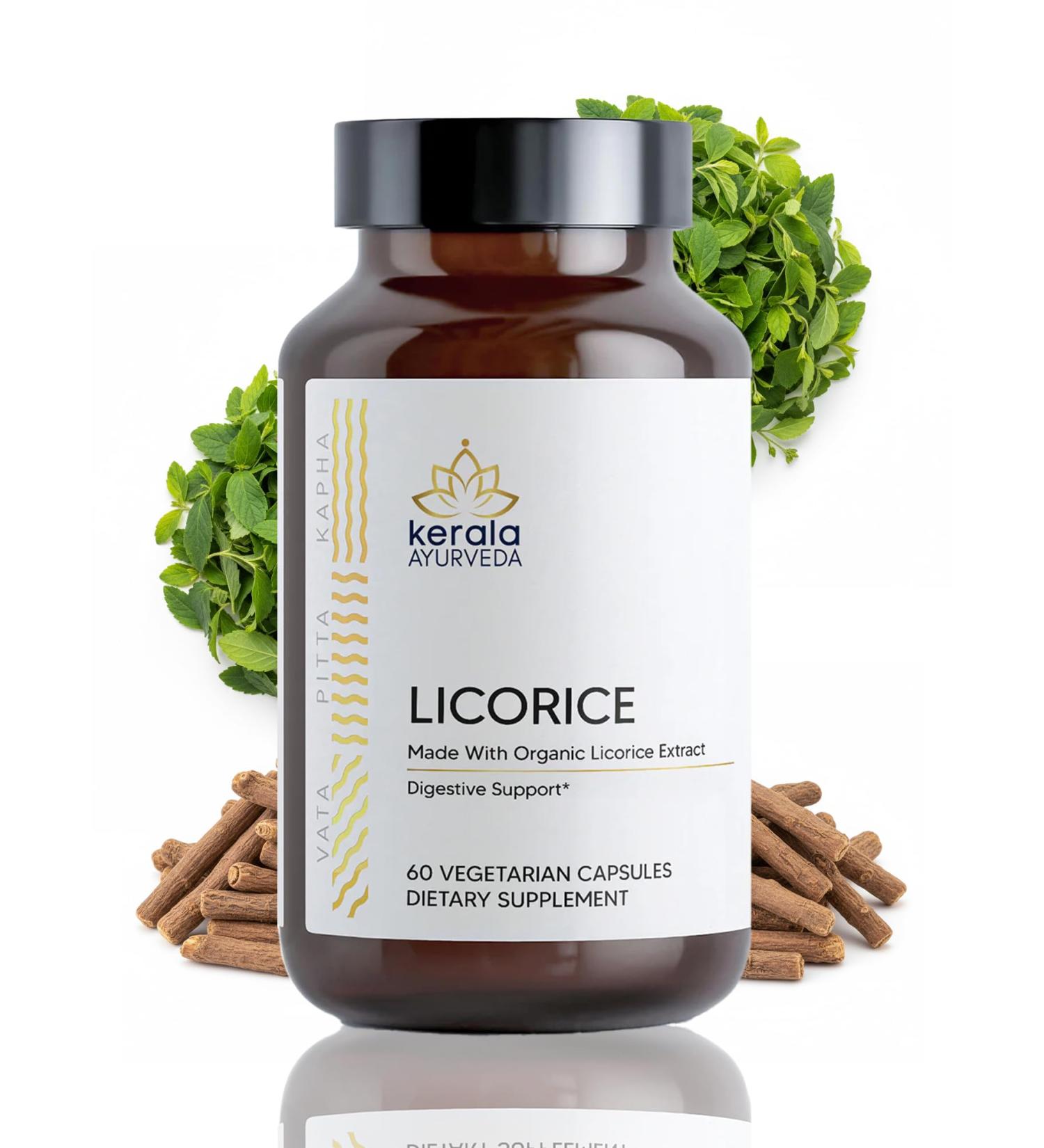 Kerala Ayurveda Licorice Root Herbal Supplement 375mg (60 Vegetarian Capsules) | Promotes Digestive Health Acid Reflux Relief & Immune Support | Natural Antacid for GERD Relief | Prop 65 Compliant - Buy Online on GoSupps.com