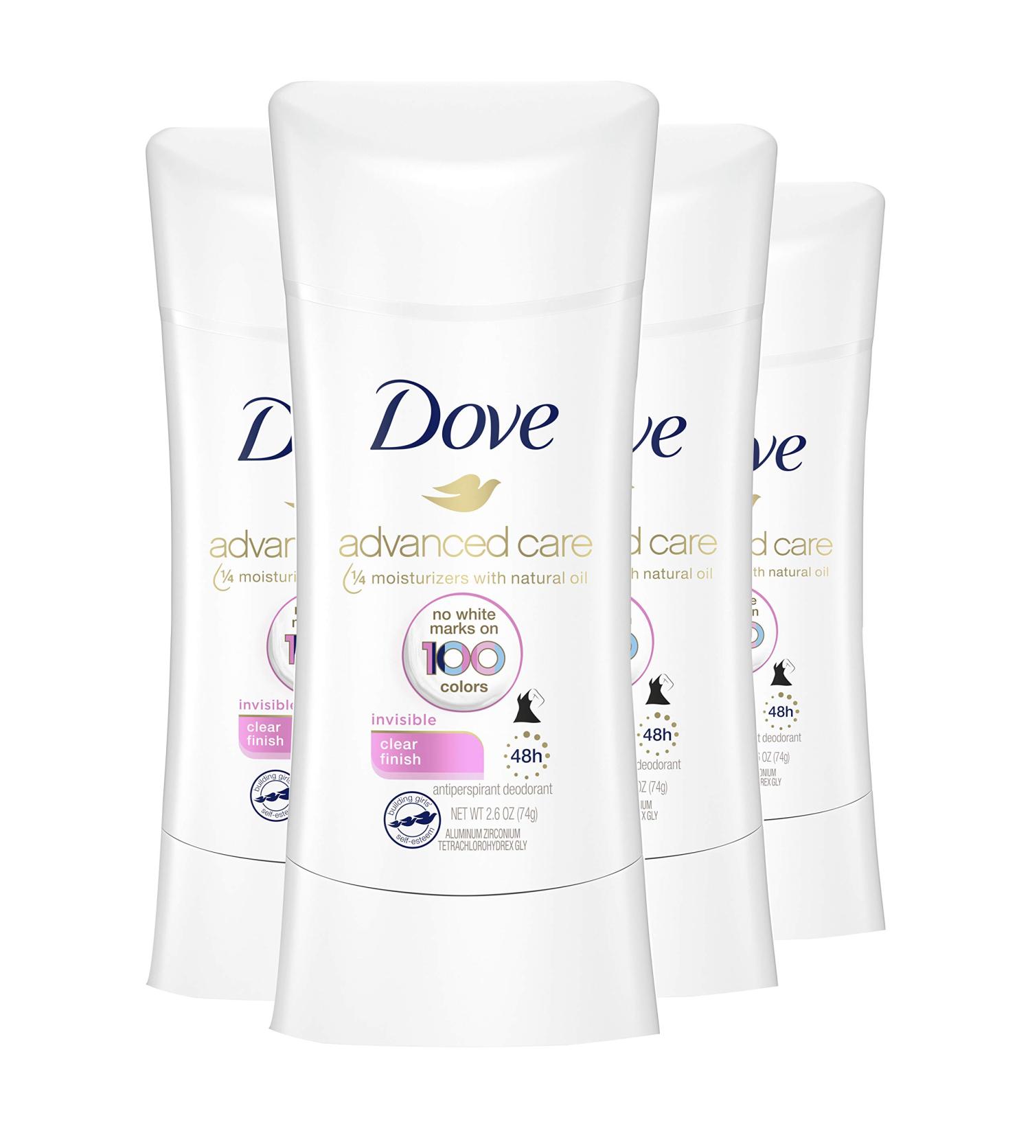 Dove Antiperspirant Deodorant Stick - 48-Hour Sweat and Odor Protection - No White Marks on 100 Colors - Clear Finish - 2.6oz (Pack of 4) - Buy Online on GoSupps.com