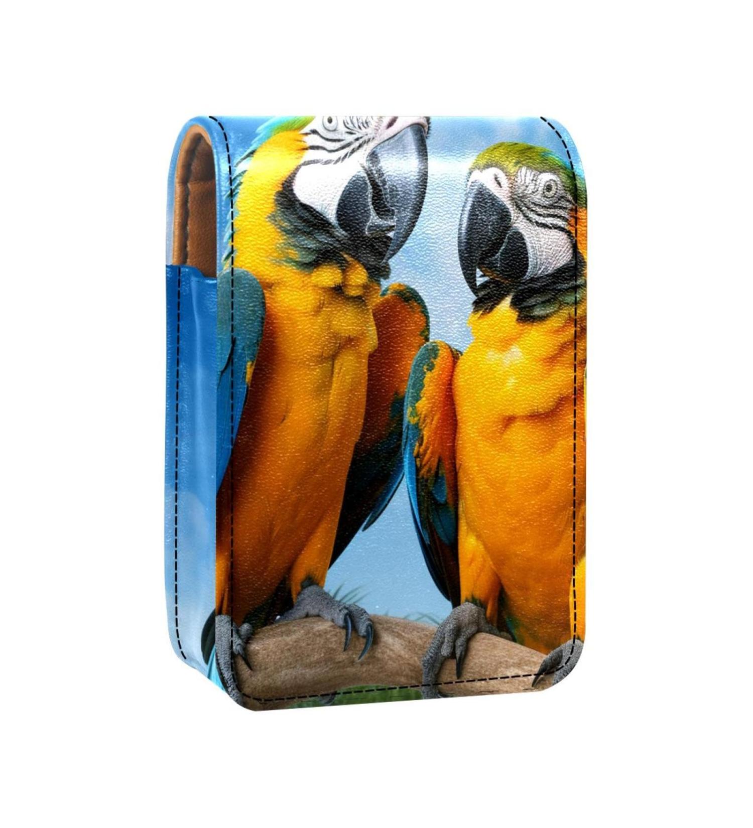 Blue Prairie Bird Lipstick Case - Leather Lip Gloss Organizer with Mirror | Mini Lipstick Holder Bag - Buy Online on GoSupps.com