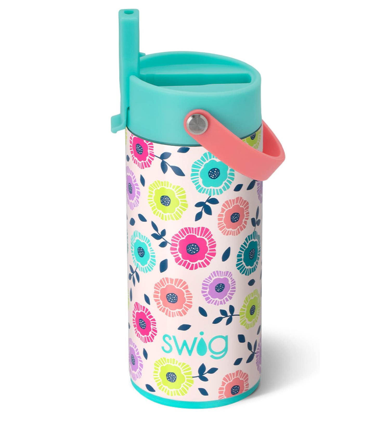 Swig Life 12oz Insulated Kids Water Bottle - Dipsy Daisy Design | Straw & Flip + Sip Handle, Dishwasher Safe, Stainless Steel - Girls & Boys - Buy Online on GoSupps.com