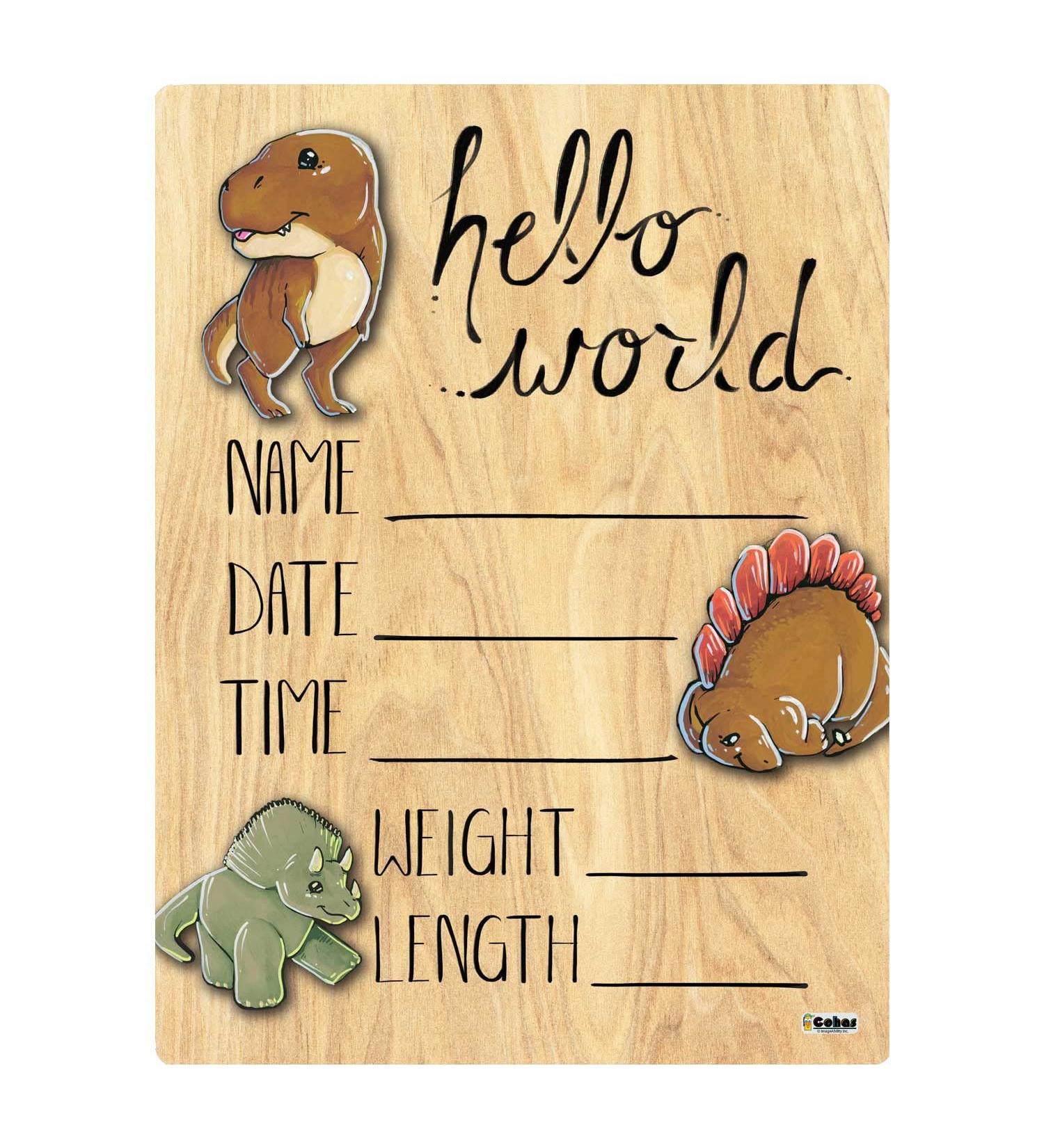 Cute Dinosaur Themed Newborn Baby Announcement Wood Sign - 5x7 Inches - Buy Online on GoSupps.com