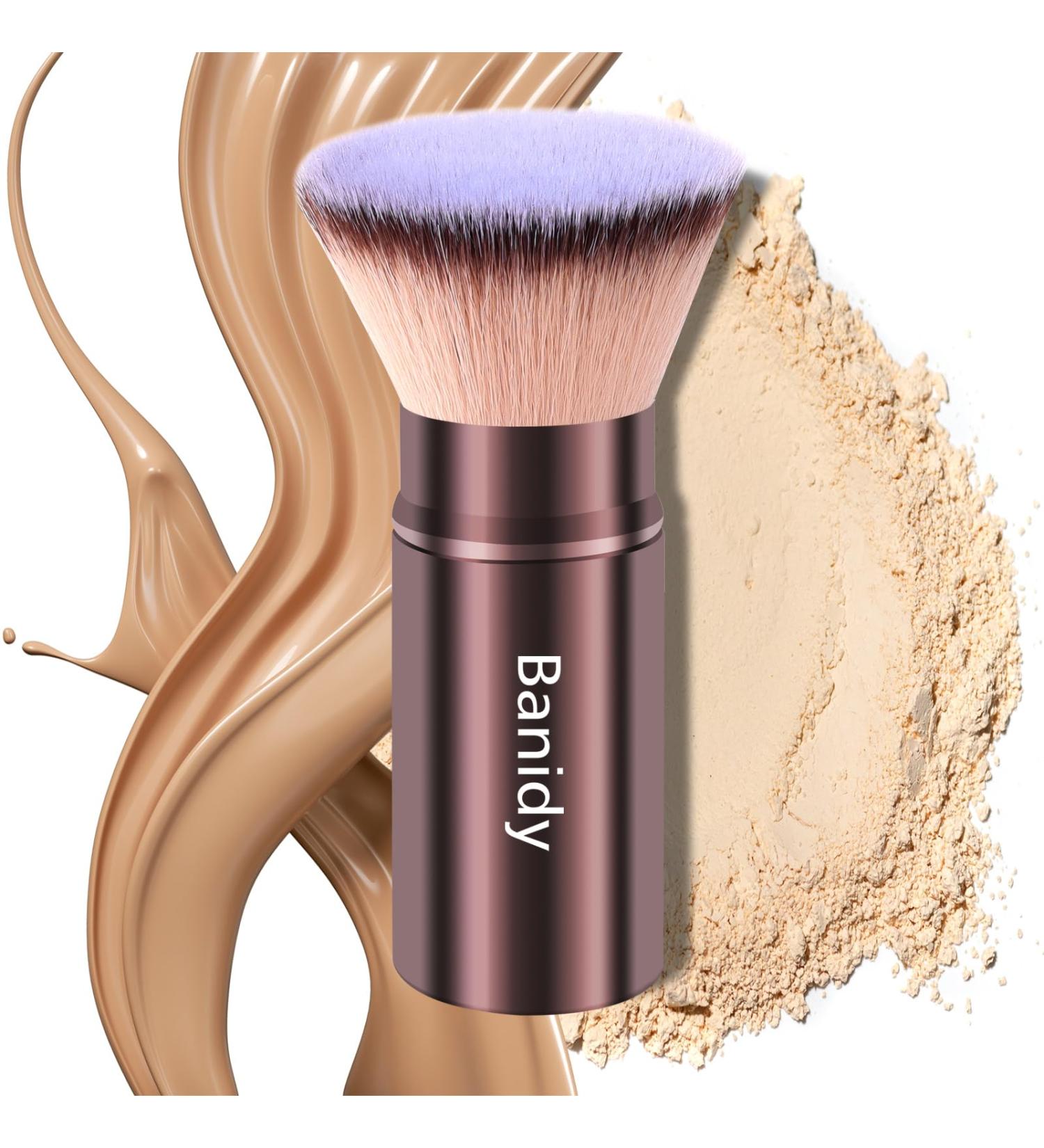 Makeup Brush Kabuki Face Brushes Retractable Travel Blush Brush Portable Flawless for Foundation Powder Blush Bronzer Buffing Liquid Cream Cruelty Free with Cover(Flat-Head) - Buy Online on GoSupps.com
