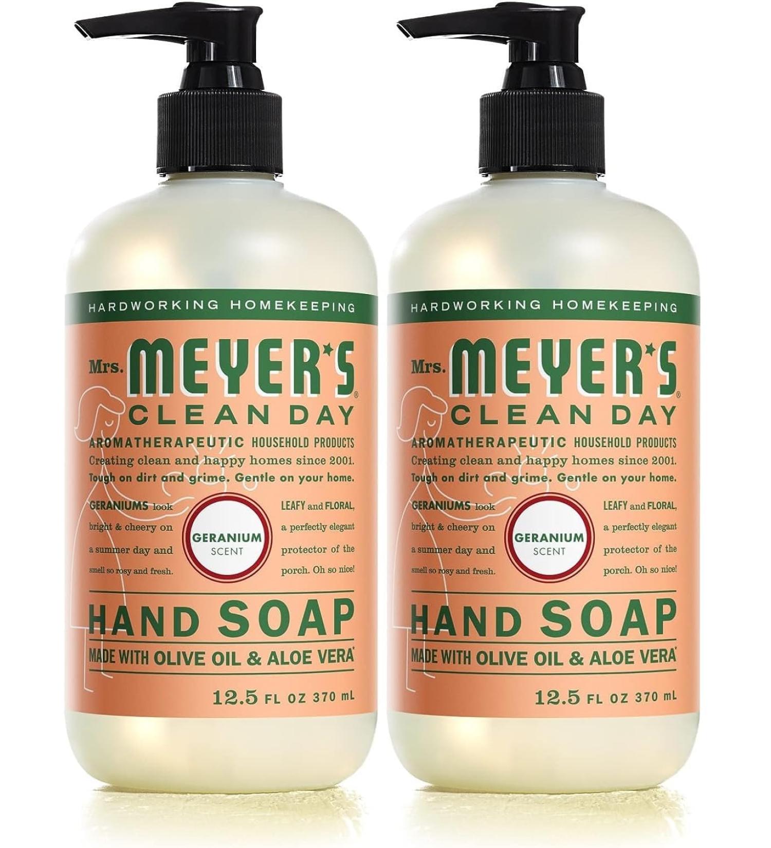 MRS. MEYER'S CLEAN DAY Hand Soap, Geranium, Made with Essential Oils, 12.5 oz- Pack of 2 - Buy Online on GoSupps.com