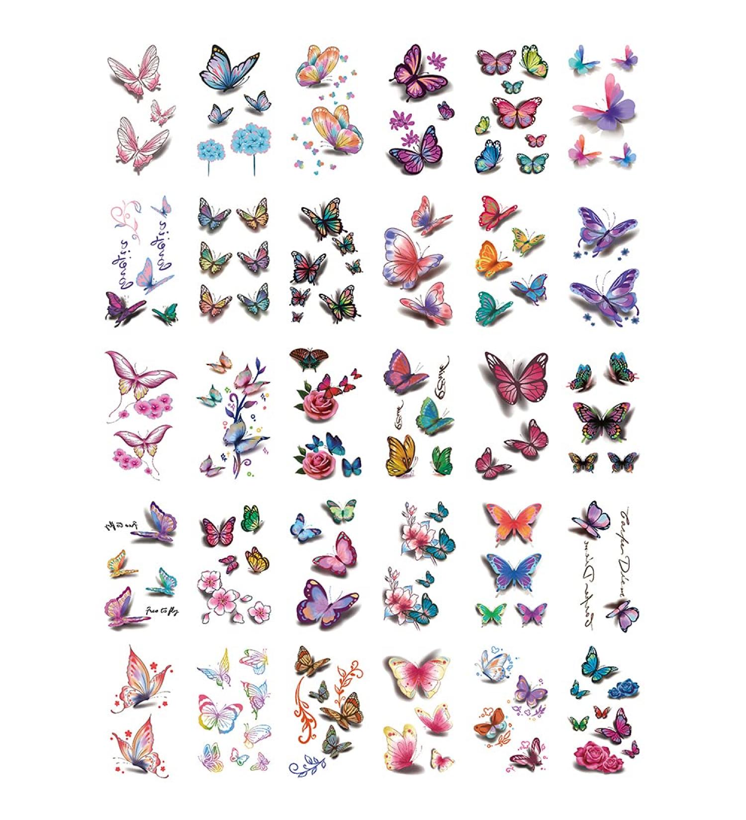 Yesallwas Butterfly Temporary Tattoos for Women - 30 Sheets | Waterproof 3D Fake Tattoos Stickers | Long Lasting and Stylish Butterfly Designs - Buy Online on GoSupps.com
