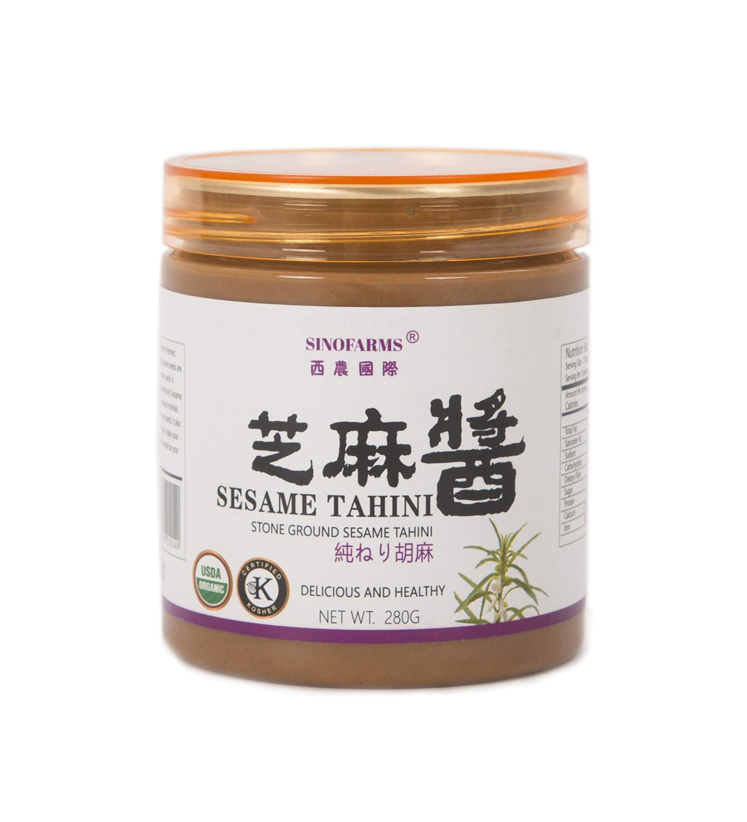Sinofarms Pure Tahini Sesame Paste 9oz - Unhulled Ground Tahini for Hummus - Vegan, Organic, Unsalted - Buy Online on GoSupps.com