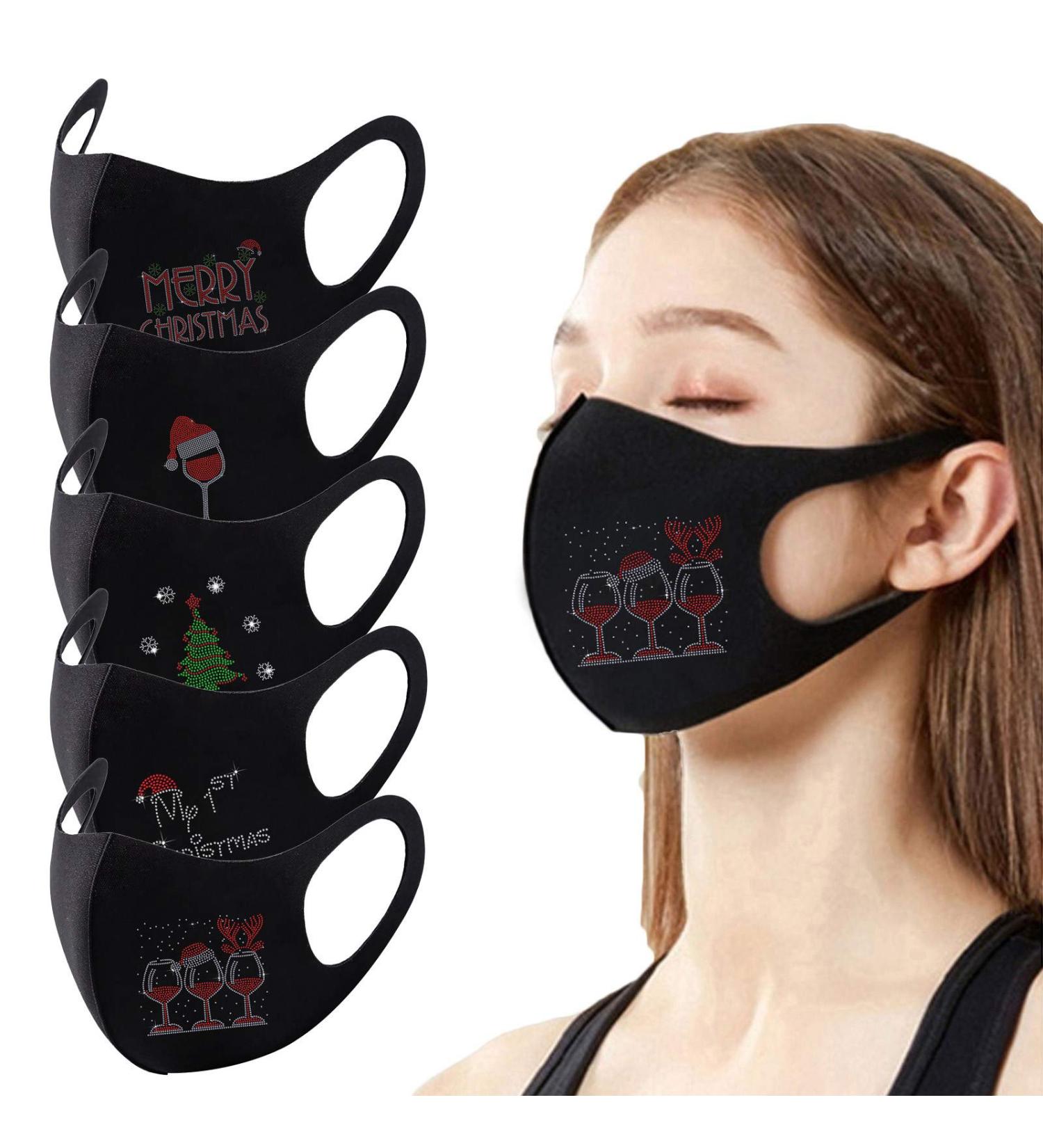 Riou 5-Piece Strass Mouth & Nose Protection | Washable Cotton Glitter Face Masks for Women | Reusable Breathable & Stylish - Buy Online on GoSupps.com