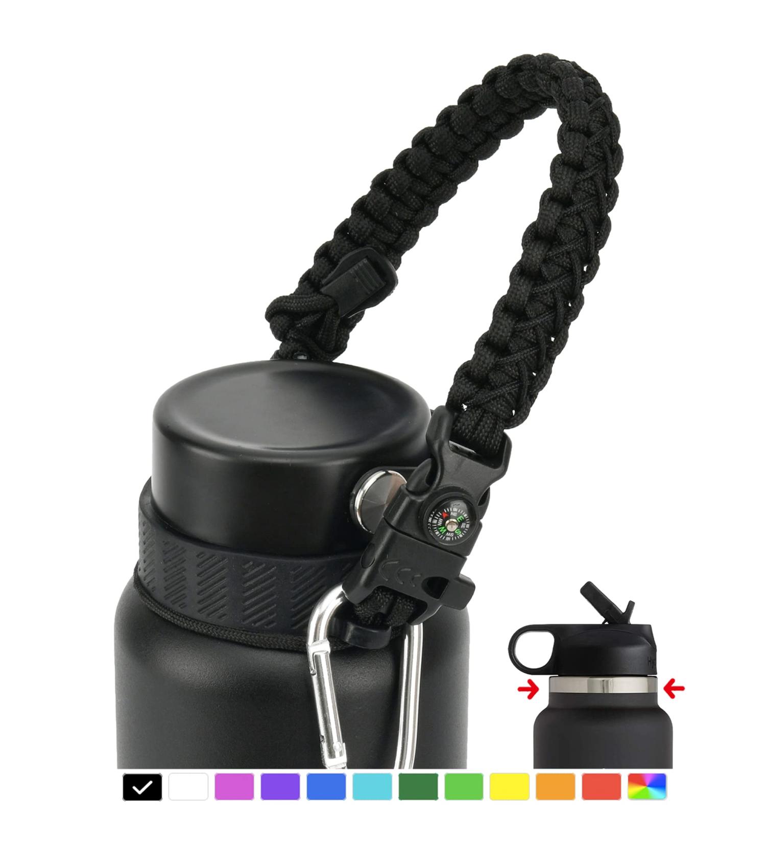 QeeCord 2.0 Paracord Handle for Hydroflask 2.0 - Wide & Standard Mouth | Strap Carrier with Safety Ring Holder | Fits 12oz-64oz Bottles | Black - Buy Online on GoSupps.com