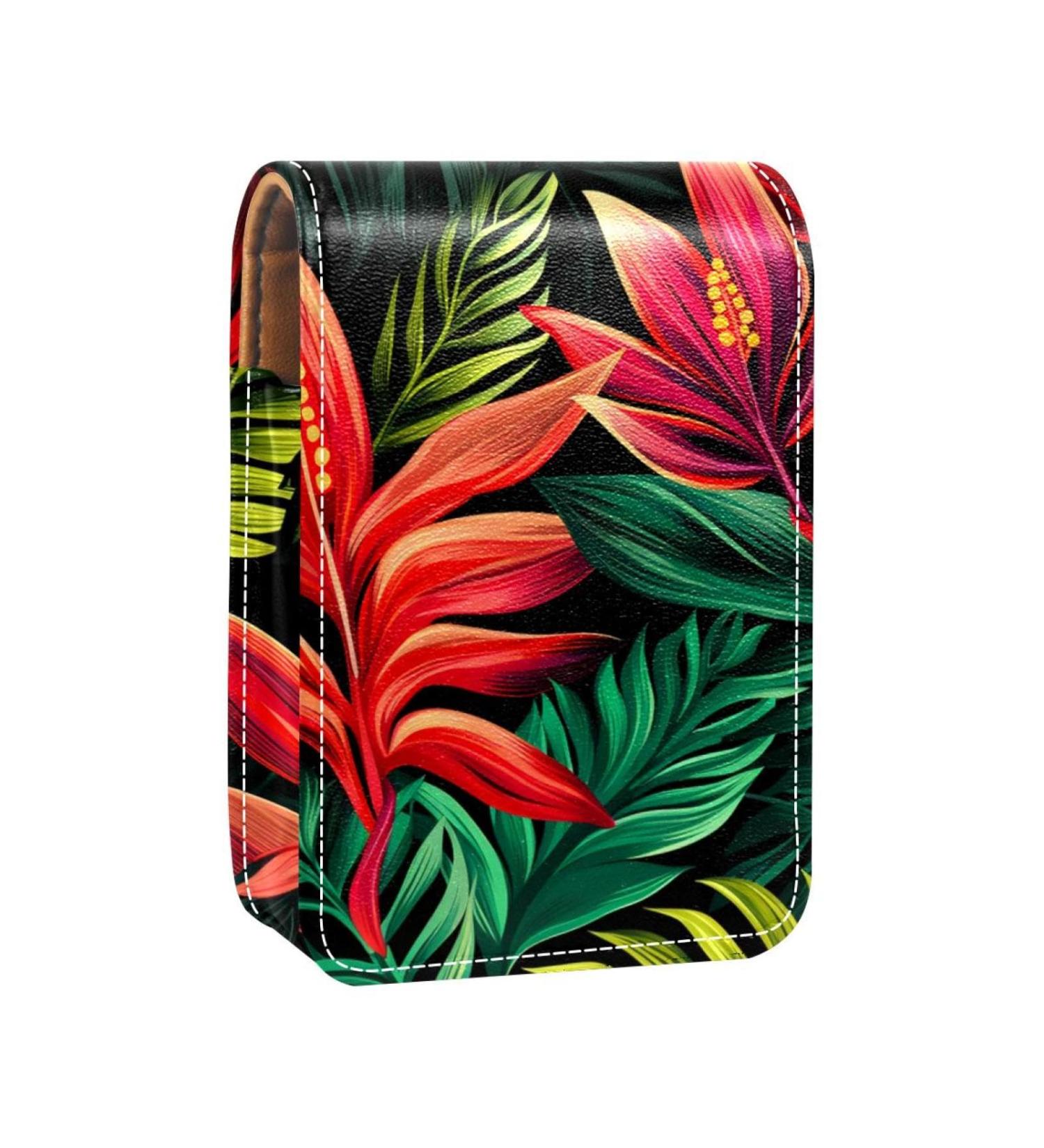 Buy Travel Lipstick Organizer Case - Portable Makeup Bag with Mirror | Tropical Summer Palm Leaves Design - Buy Online on GoSupps.com