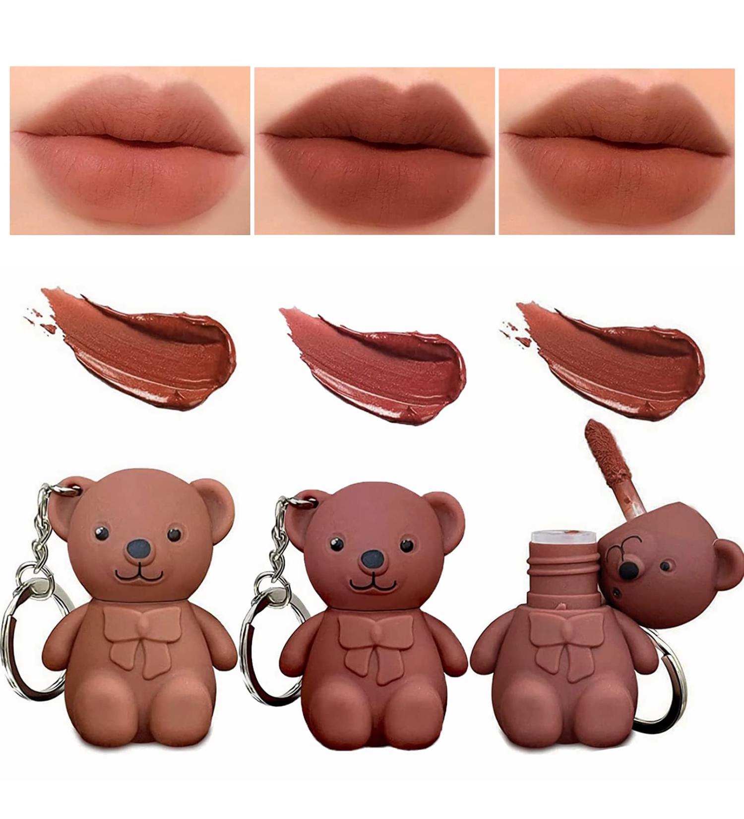 2 in 1 Keychain Bear Lipstick Set A - 3Pcs Mist Matte Velvet Long Lasting Lipsticks | Waterproof Beauty Makeup Lip Stick - Buy Online on GoSupps.com