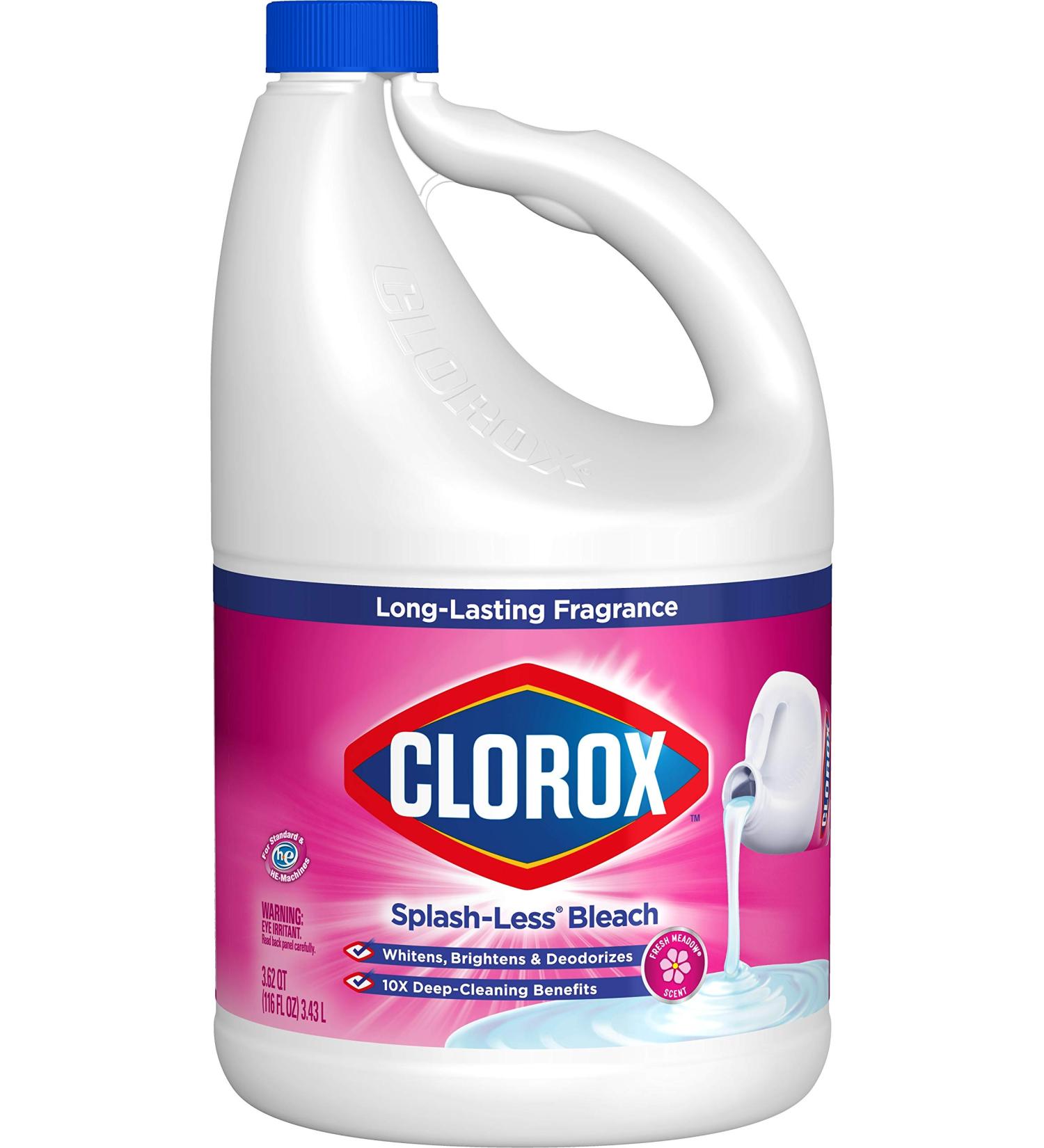 Clorox Splash-Less Liquid Bleach, Fresh Meadow Scent - 116 oz Bottle | Packaging May Vary - Buy Online on GoSupps.com
